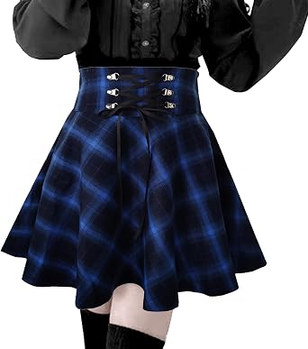 Womens Plaid Mini Skirt Gothic High Waist A-line Flare Short Mini Skirts