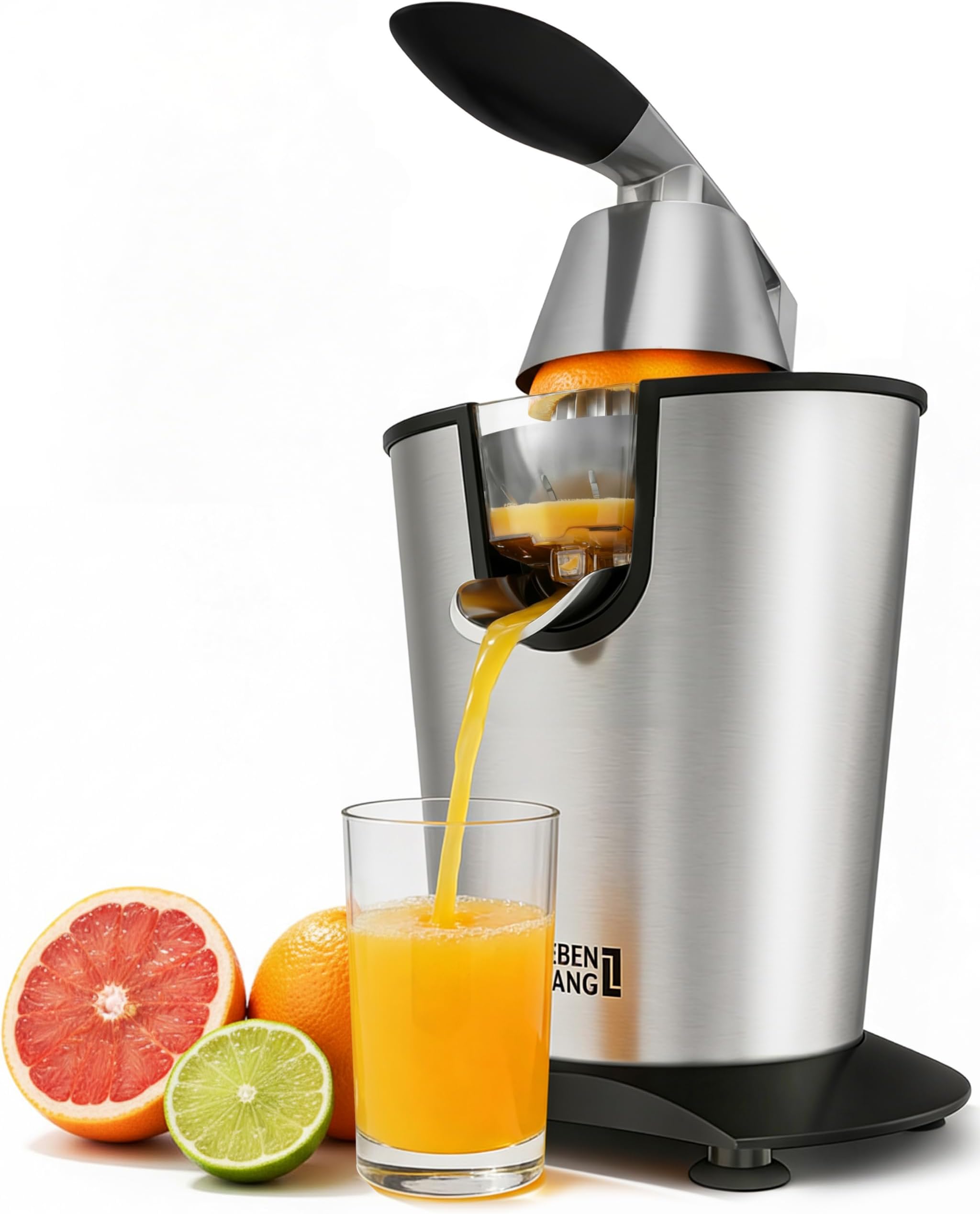 LEBENLANG Stainless Steel Electric Orange Juicer 600W I Incl. Stainless Steel Cone & BPA-Free | Electric Juicer Citrus Press Fruit Press I High Juice Yield for Oranges & Lemons