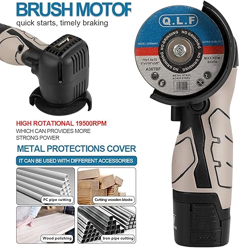 Miniatura 19 de Kit de amoladora angular inalámbrica sin escobillas, mini herramienta de molienda angular eléctrica de 19500 rpm con batería de 2 x 16.8 V 2000 mAh