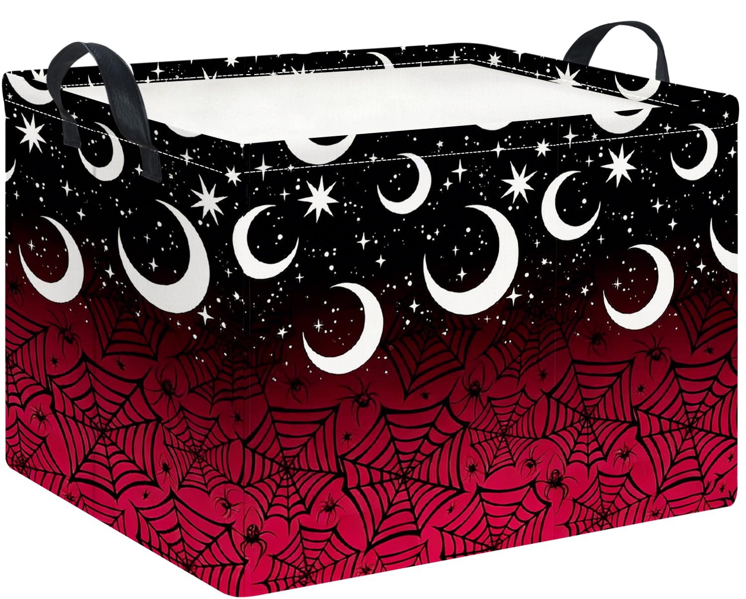 Rectangle Storage Basket with Handles,Collapsible Storage Bin,Books Box,Gift Basket(Dark Night Spiderweb)