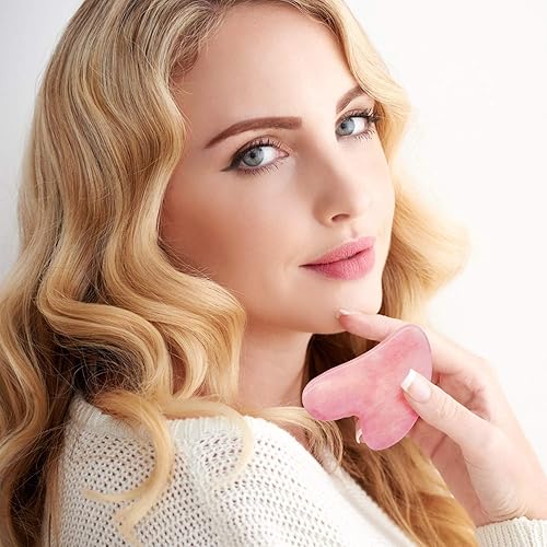 Miniatura 8 de Juego de masajeador facial 4 en 1 y Gua Sha para mujeres, rodillo facial de cuarzo rosa, herramientas para el cuidado de la piel, herramienta