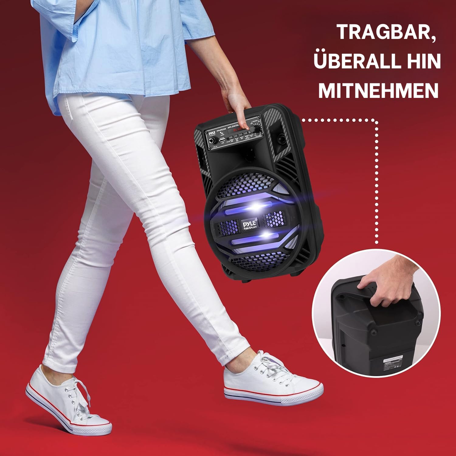 Pyle Bluetooth PA Lautsprecher 300W 8" Subwoofer mobiles PA System Karaoke Maschine Akku USB MP3 AUX FM