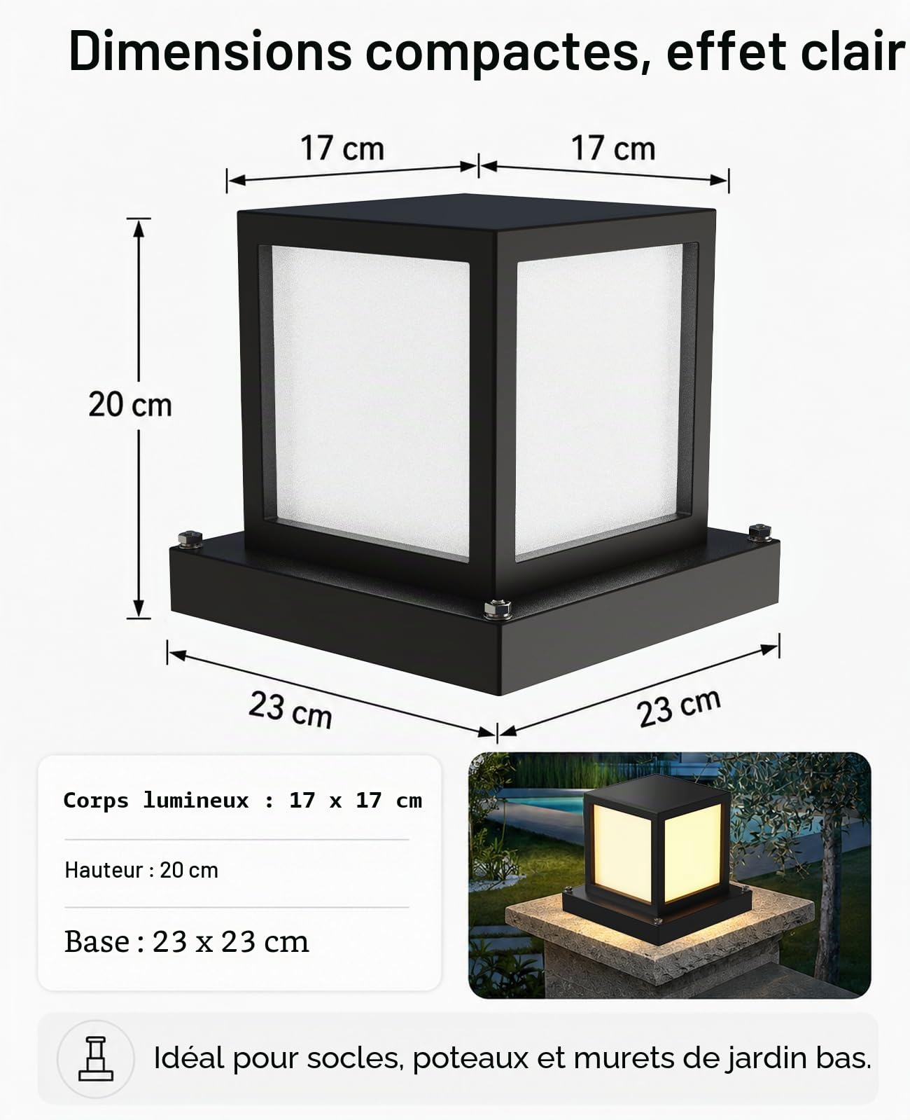 Borne Éclairage Extérieur 230V, IP65 Lampe de Jardin, Noir