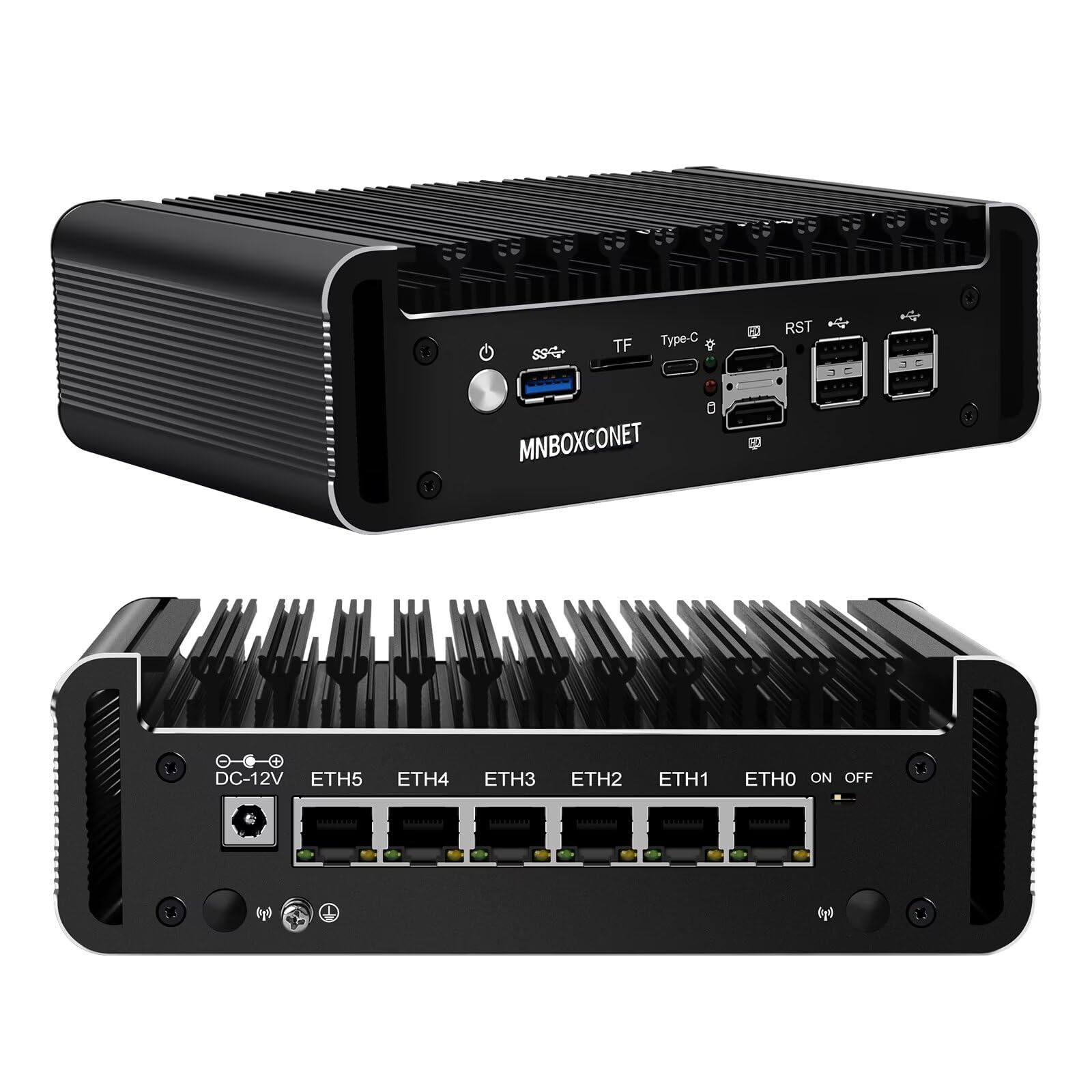 Mini PC N97 Firewall Sin Ventilador (hasta 3.6GHz), Micro Computadora de Hardware DDR5 16GB RAM 256GB con 6 x LAN 2.5GbE I226-V, OPNsense, Tipo C, TF, AES-NI