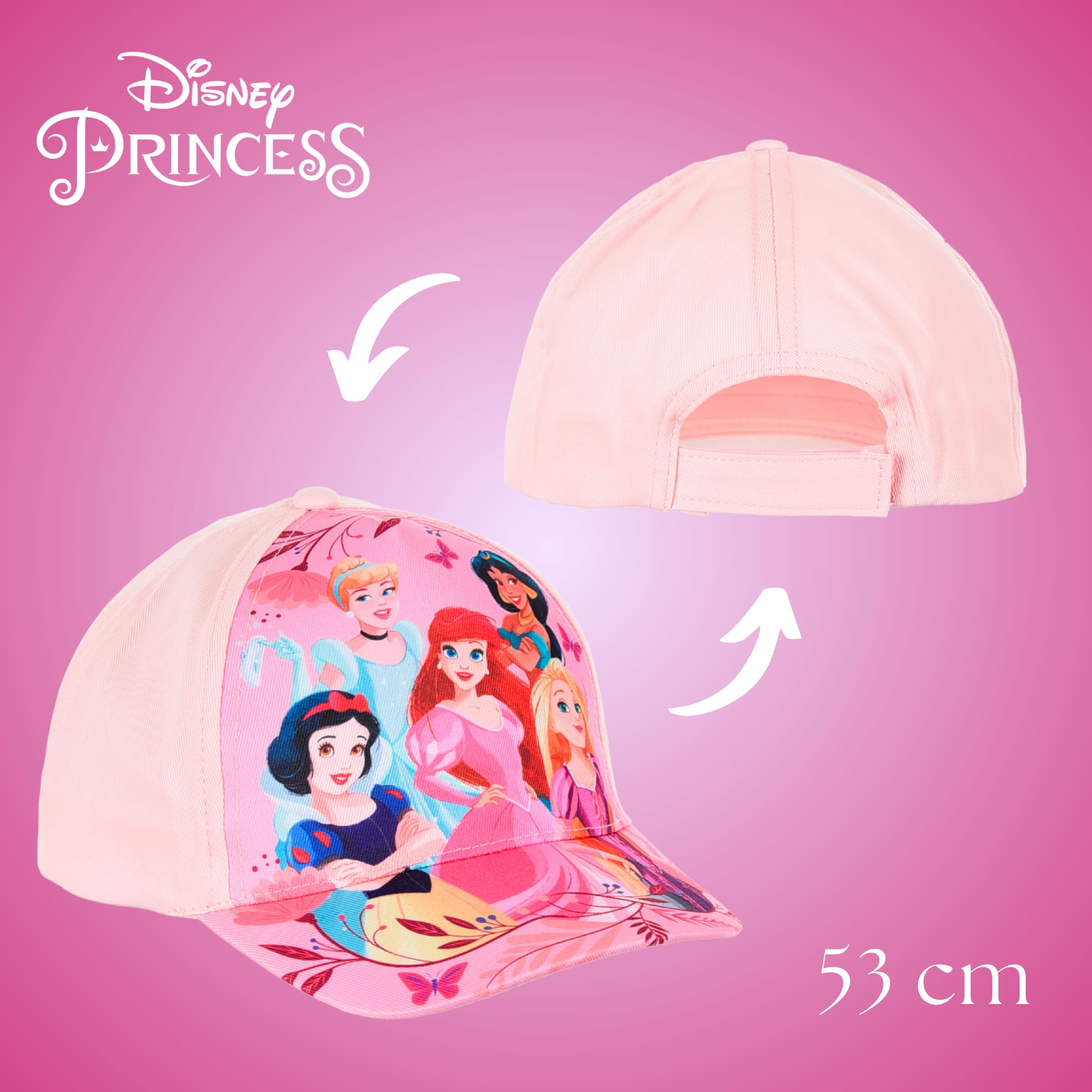 Disney Princesas Gorro para Niñas, Gorra de Beisbol de Verano Diseño Ariel Rapunzel Blancanieves Jasmin y Cenicienta, Regalo para Niñas