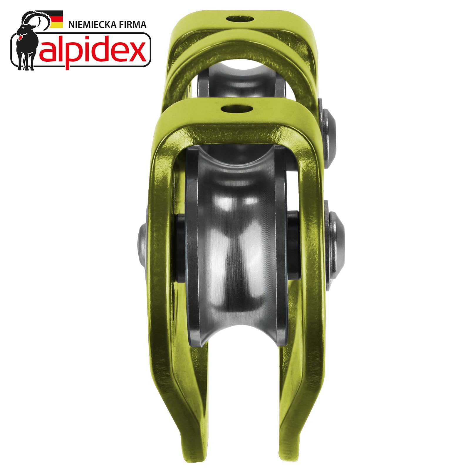 ALPIDEX Rolka Do Wspinaczki 20 kN - Tandem Pulley Koła Pasowego - Lin Stalowych Do 12 mm Tekstylnych Do 13 mm - EN12278