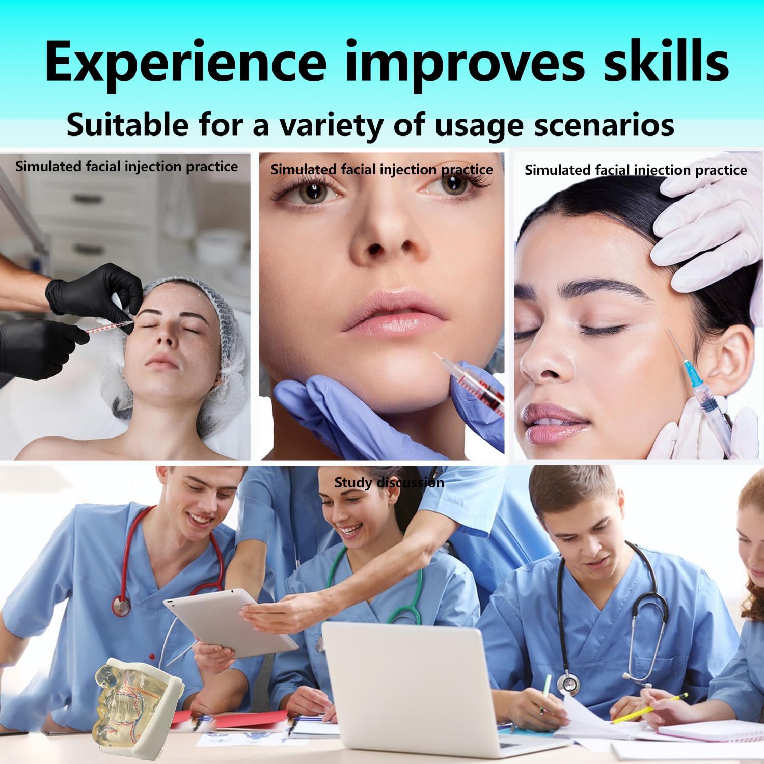 Lower Face Injection Training Model with Simulated Blood Vessels – Transparent TPE Vascular Face Practice Model for Medical Students, Esthetic Training, Microplasty & Injection Techniques