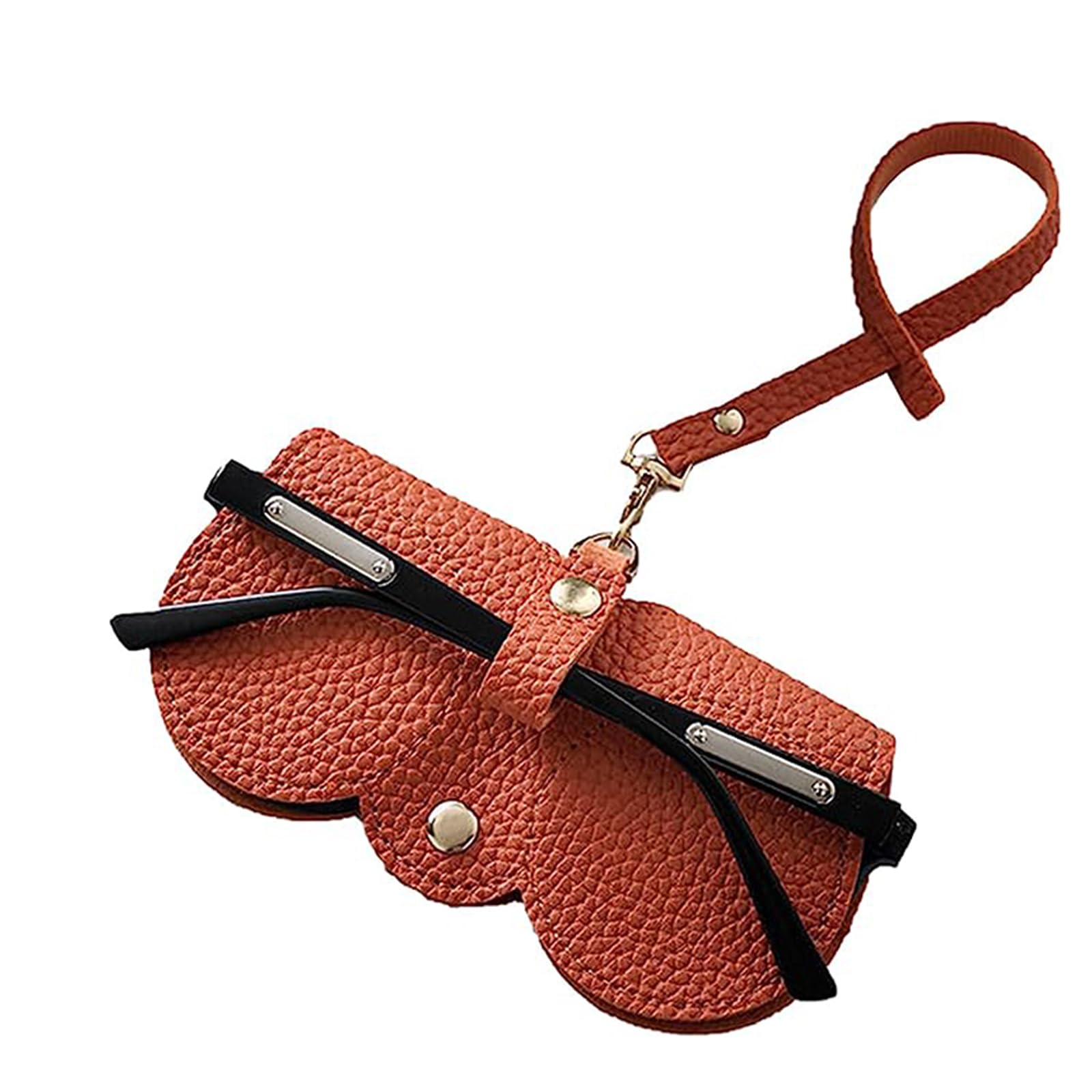 ZALUJMUS Soft PU Sunglasses Bag, Slim Portable Eyeglass Case Sunglasses Pouch with Lanyard, Anti-Scratch Soft PU Leather Travel Glasses Case (Set of 1, Orange)