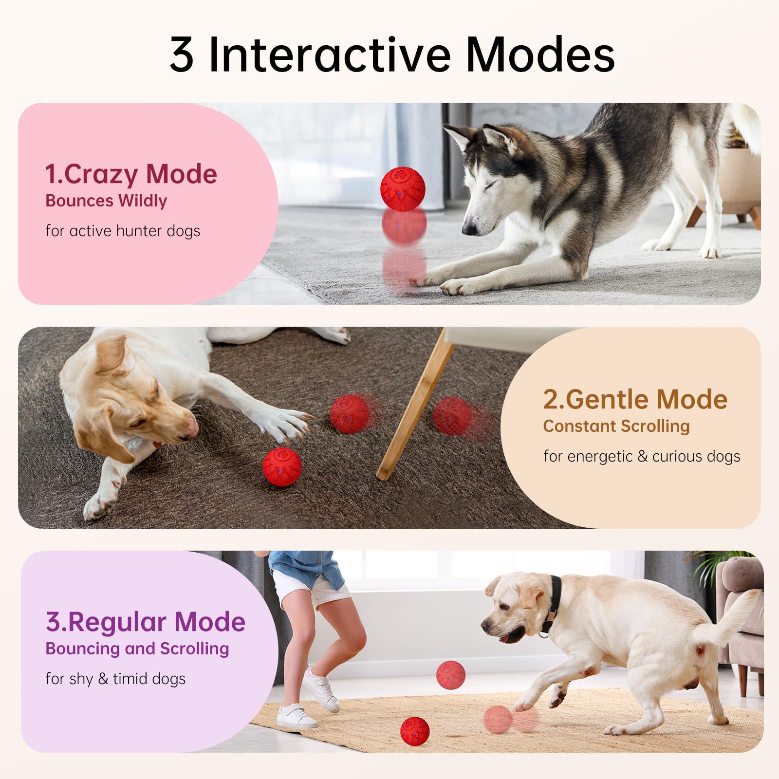 Balle interactive pour chien, mouvement automatique, rebondissement et rotation, indice d'étanchéité IP54, balle roulante active pour chiens de taille moyenne et grande [2025] rechargeable par