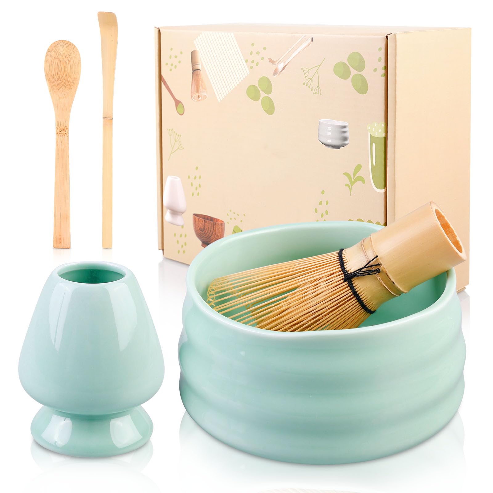 Kit Matcha Complet - Fouet, Bol, Porte-fouet, 2 Cuillères, Filtre Et Dosette - Pour Préparation Traditionnelle Du Thé Matcha