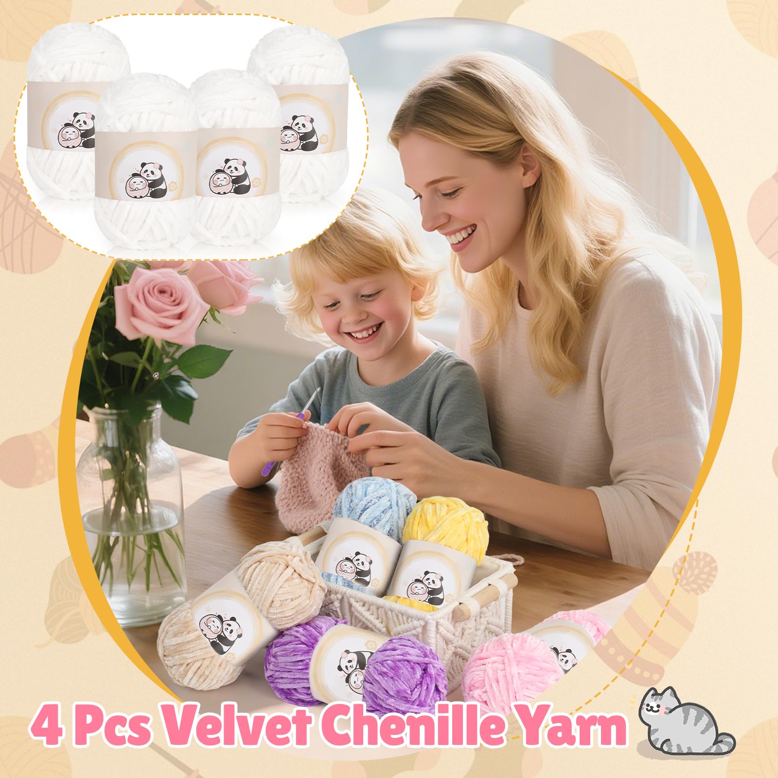 Aeelike Chenille Yarn 400g, 4 Pack Plush Chenille Chunky Yarn for Crocheting (100g per Ball, 87yd) - Image 3