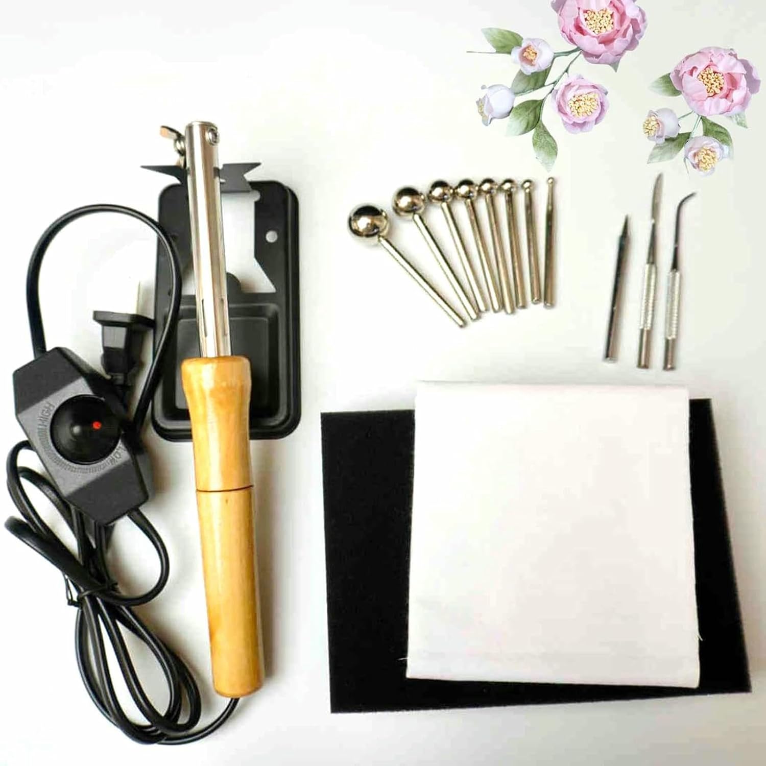 Electric Fabric Flower Maker Tools, Artificial Flower Making Kits, with Ironing Heads, Adjustable Temperature Soldering Iron, DIY Artificial Fabric Flower Making Tool~/