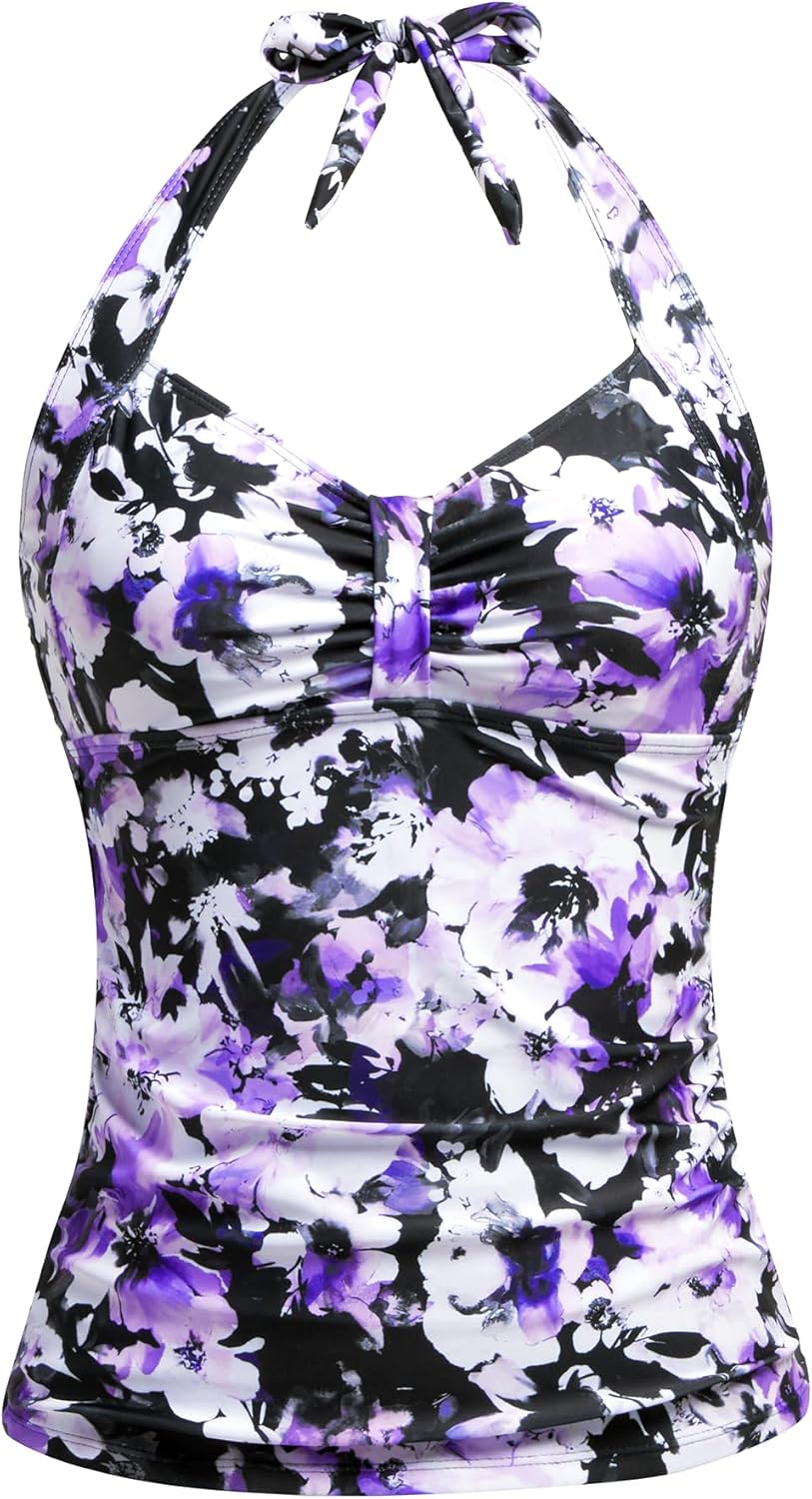 Women Tankini Bathing Suit Top Only - Halter Swimsuit Top Tummy Control Swimwear Swim Tank Top Only No Bottom 2025