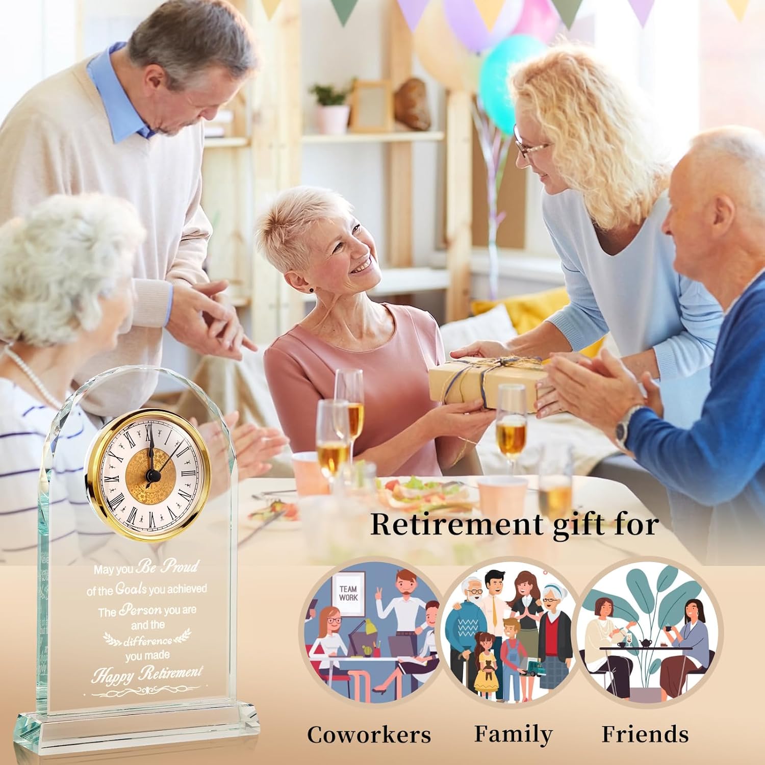 Retirement Gifts for Men/Woman - Premium Glass Retirement Clock, 2025 Happy Retirement Engraved Inspirational Gift for Retired Friends, Coworker, Boss, Leader, Employee Farewell Present (H R) - Image 3