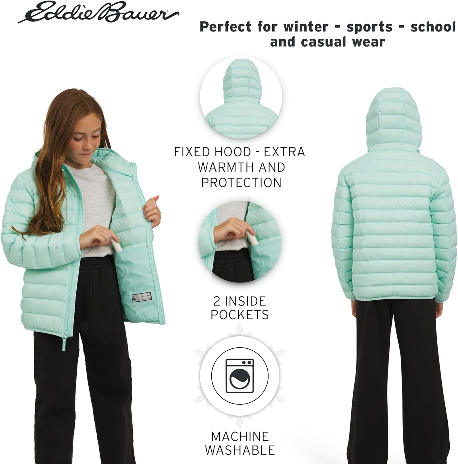 Eddie Bauer Girls' CirrusLite Lightweight Down Puffer Jacket - Image 7