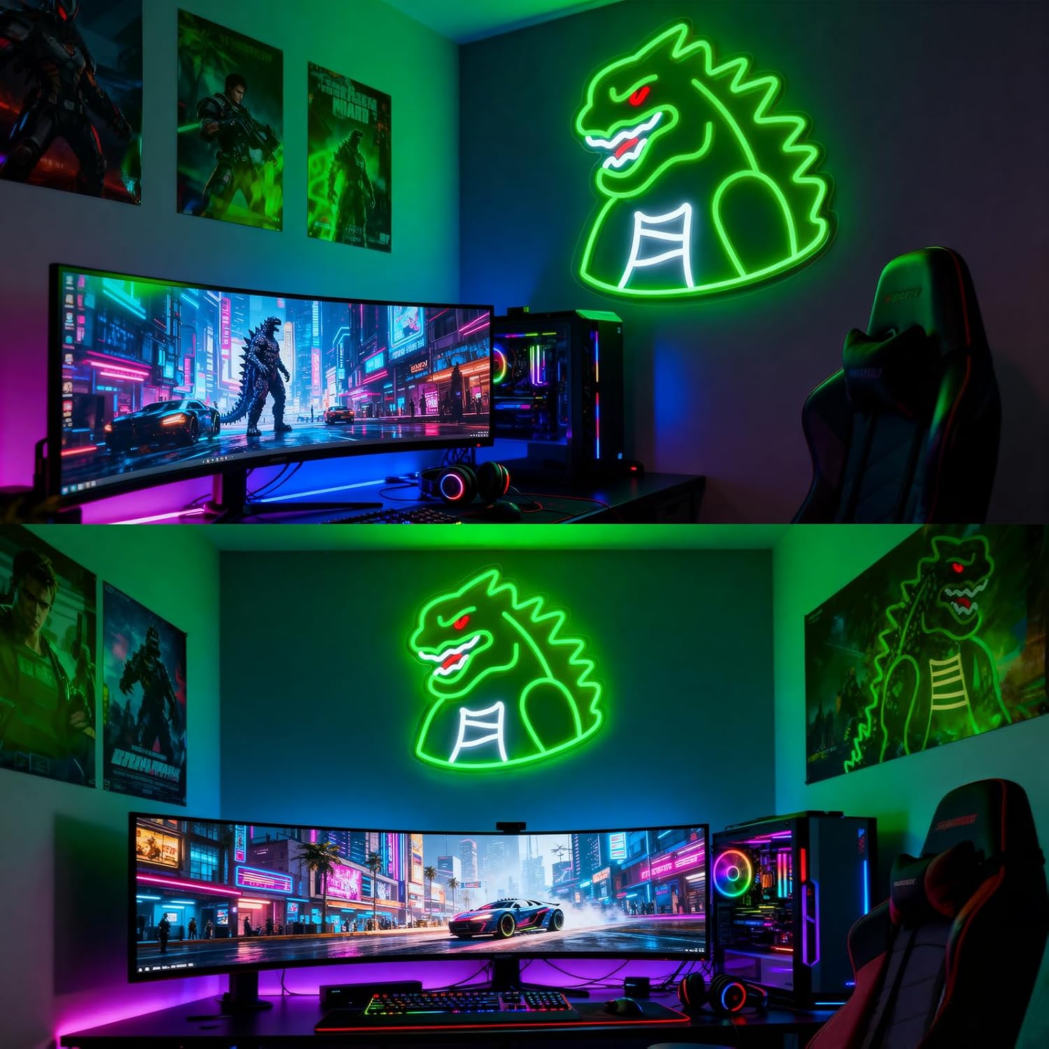 Monster Neon Sign Lights for Wall Decor, Dinosaur LED Sign for Room and Man Cave Decor, Dimmable Powered LED Signs for Boys Bedroom, Party, Birthday, Christmas Gift - Image 3