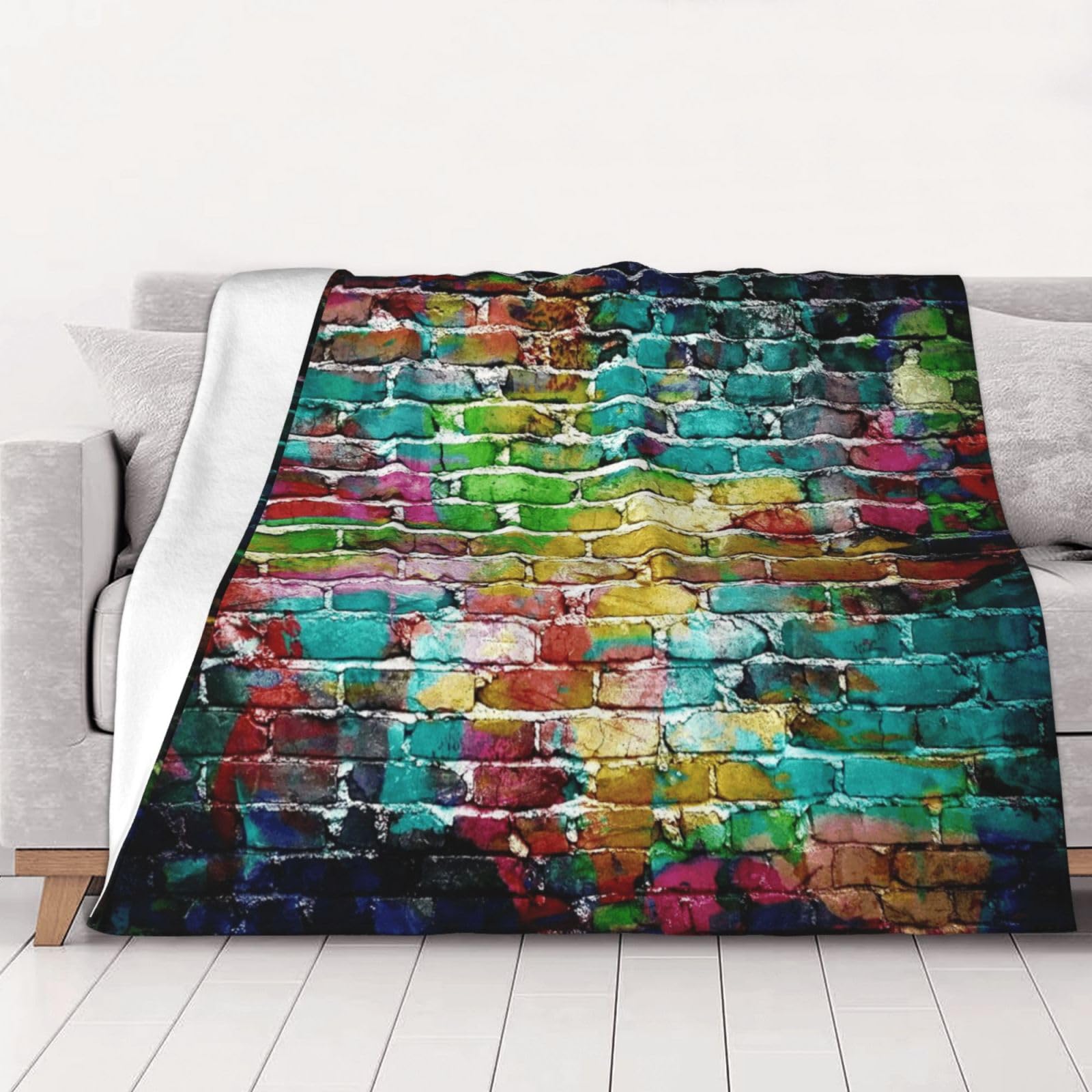 AUBKFELD Colorful Brick Printed Flannel Blanket 200x150 CM, Soft & Warm Throw Blanket for Sofa/Couch/Bed/Car, Gifts for Audlts Women Men
