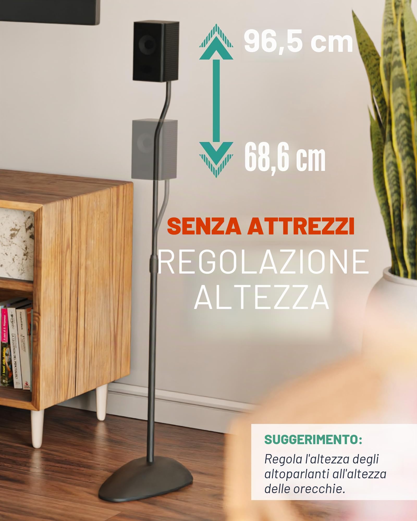 ECHOGEAR Supporto per altoparlanti regolabile in altezza - Compatibilità universale con altoparlanti satellitari - Design in acciaio massiccio con gestione dei cavi integrata e punte del tappeto