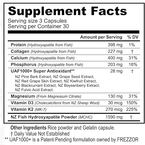 Miniatura 2 de FREZZOR Calcio Plus con UAF1000+ Super antioxidante para la salud de los huesos y la densidad ósea, apoya un peso corporal saludable, proporción