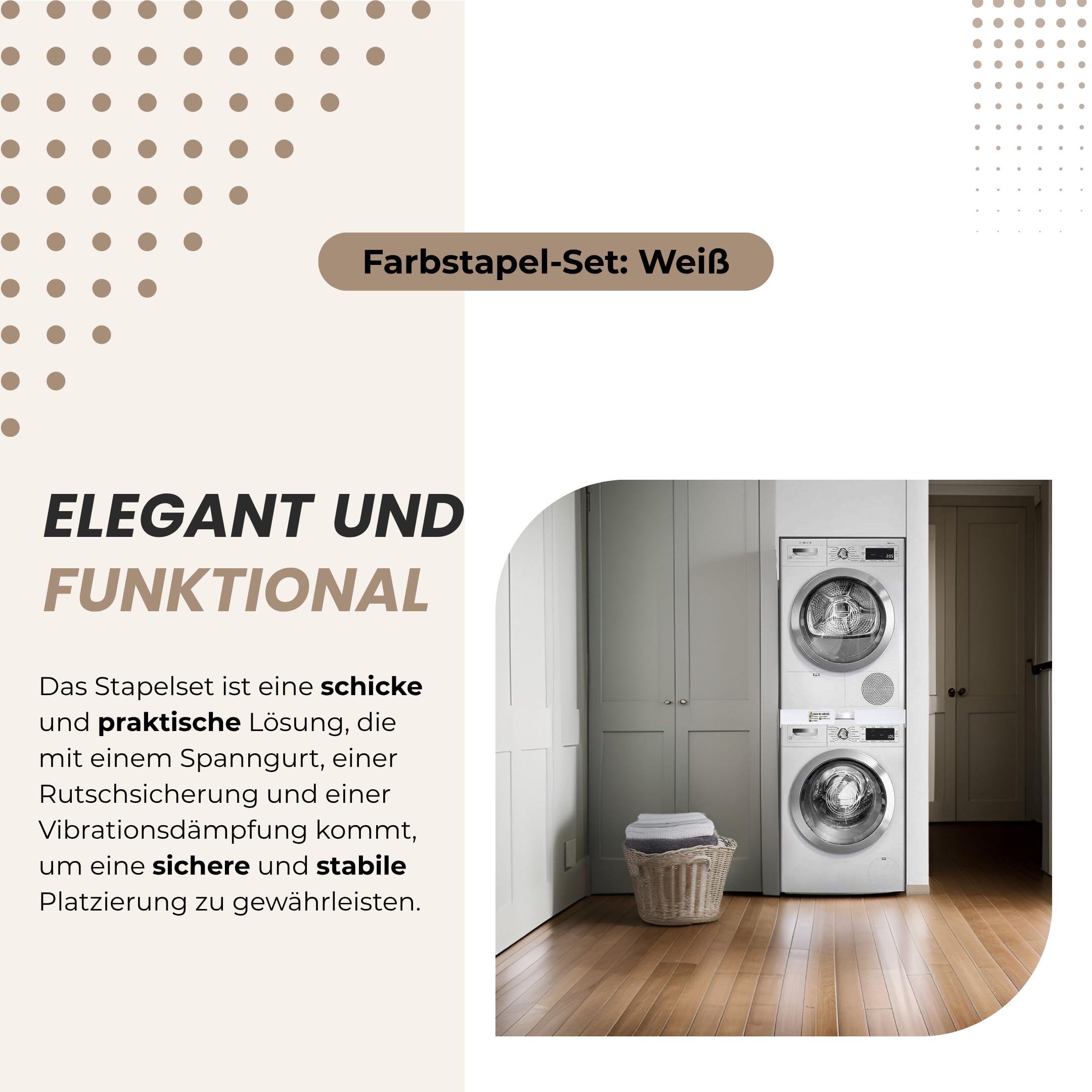 Universal-Stapel Kit - Verstellbarer Abstandshalter für Waschmaschine und Trockner - Langlebig und universell Geeignet für alle Marken - Effizient Platzsparend für Zuhause