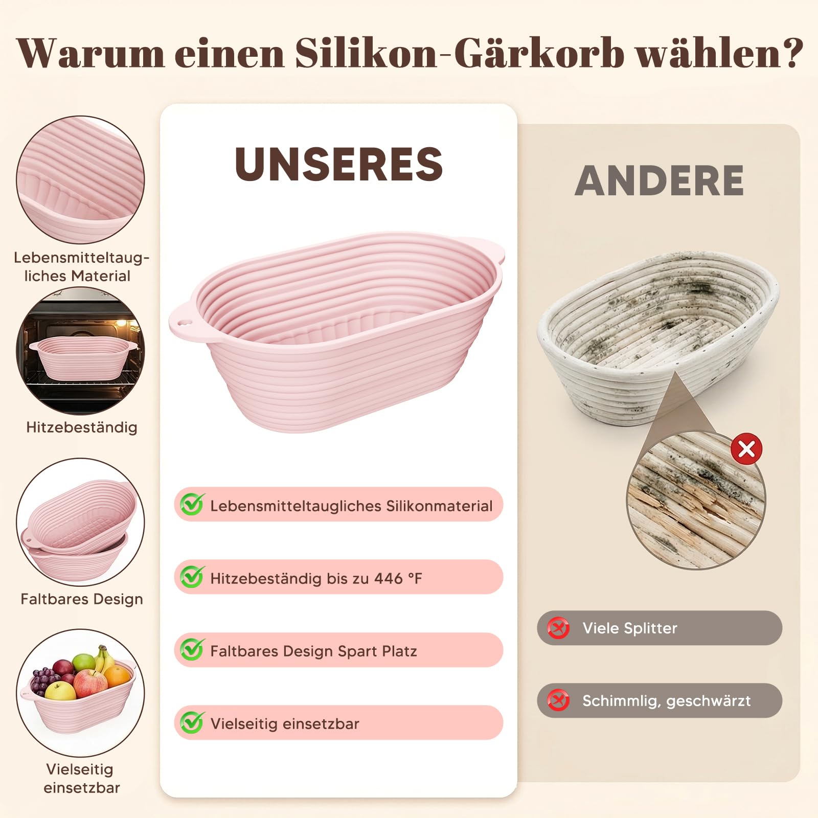 MQFORU 12-Teiliges Sauerteig Starter Set, 2 Klappbare Silikon Gärkörbe (29cm Ovale & 28cm Runde), 730ML Sauerteig Glas Set, Komplettes Brot Backen Zubehör für Anfänger & Erfahrener Bäcker