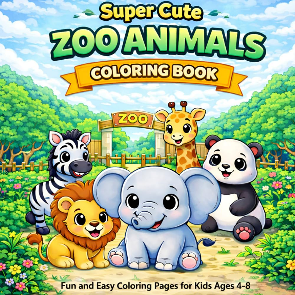 Super Cute Zoo Animals Coloring Book for Kids Ages 4–8: Fun and Easy Coloring Pages with Simple and Bold Designs (Super Cute Animals Series)