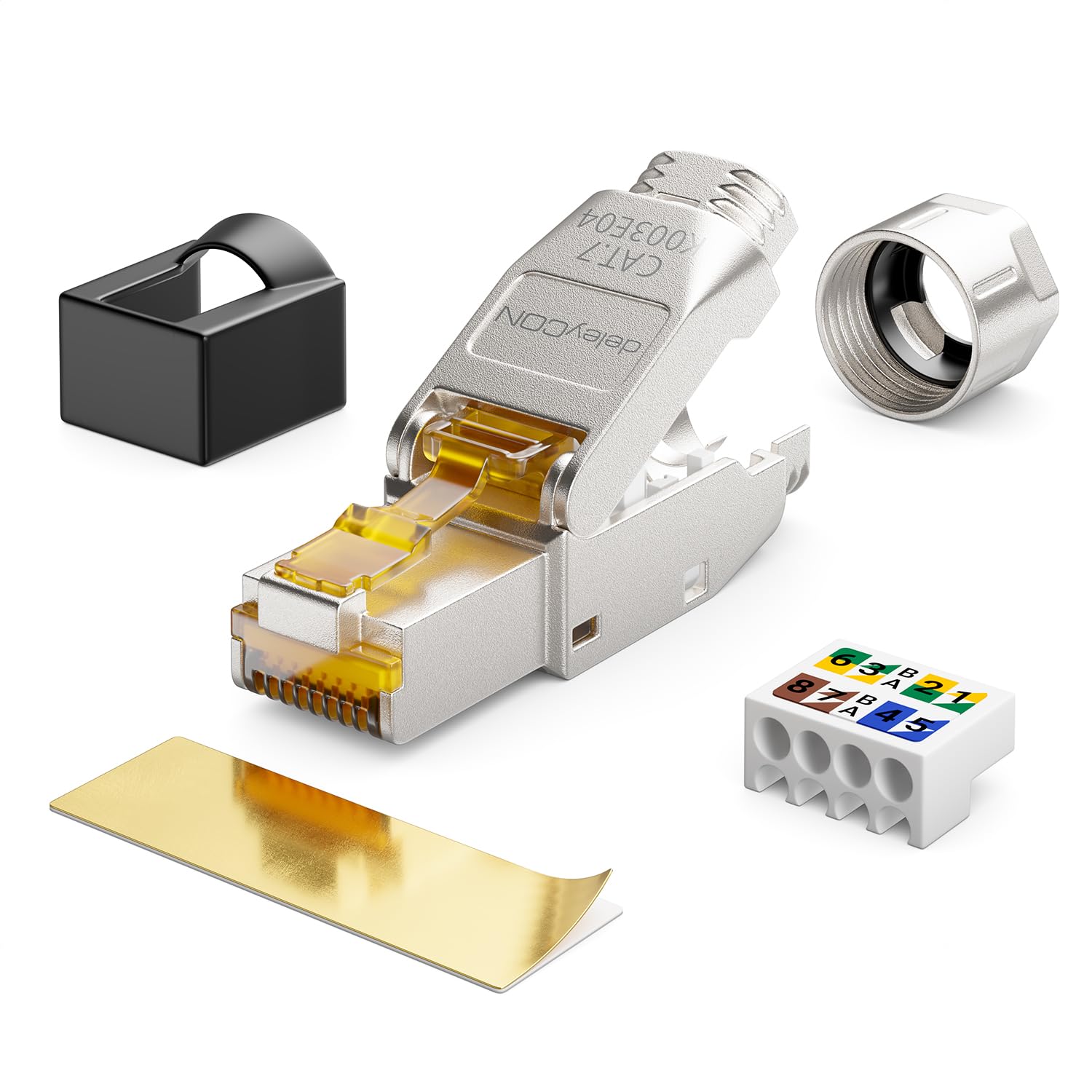 deleyCON 12 connettori di rete CAT 7, RJ45, schermati, 10 Gbps, 600 MHz, per cavo di installazione rigido, cavo grezzo, RJ45, Ethernet LAN DSL
