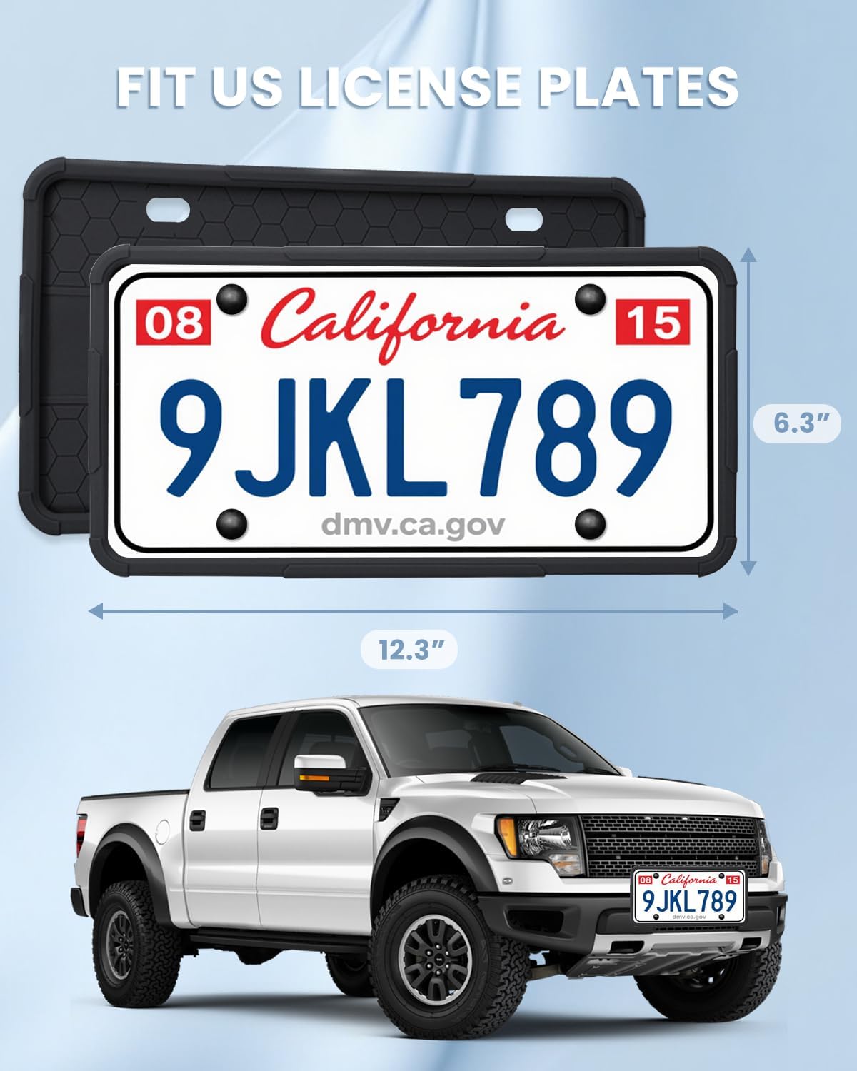 2 Pack Silicone License Plate Frames Black, Car Plate Frame Holder, Universal US Front & Rear Truck Frame Protector Mounting Kit Accessories, Rust Proof, Rattle Proof, Weather Proof (Black)