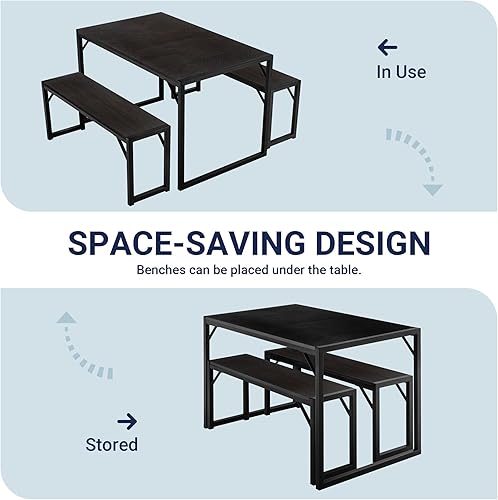 Miniatura 4 de Allewie Juego de mesa de comedor de cocina de 3 piezas con bancos, estructura triangular resistente, ahorro de espacio, multifuncional para comedor,