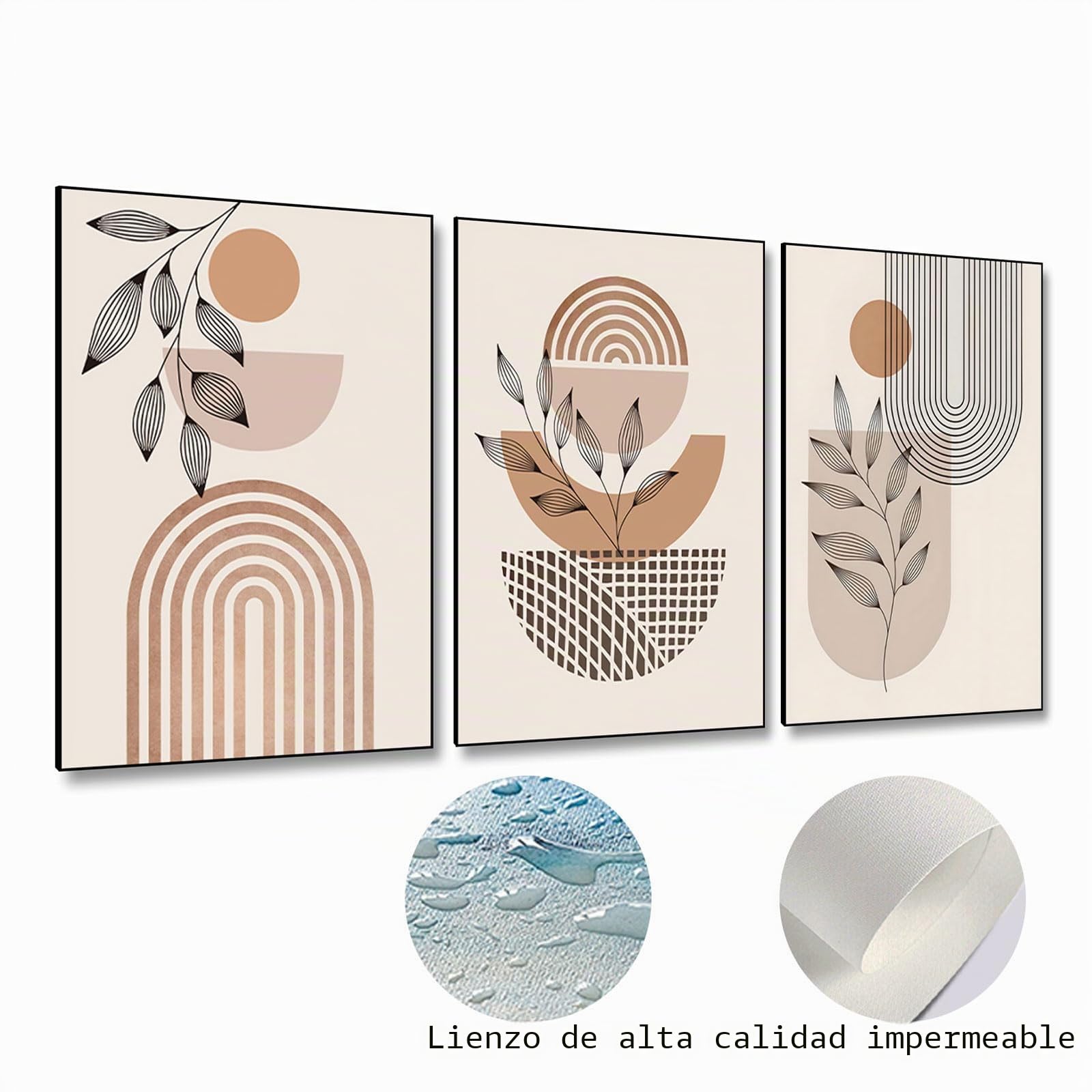 BNREDA Juego de 3 pósteres bohemios, línea abstracta en lienzo, arte de pared, póster moderno de línea geométrica, decoración para salón, dormitorio y sin marco (A, 60 x 90 cm x 3, sin marco)