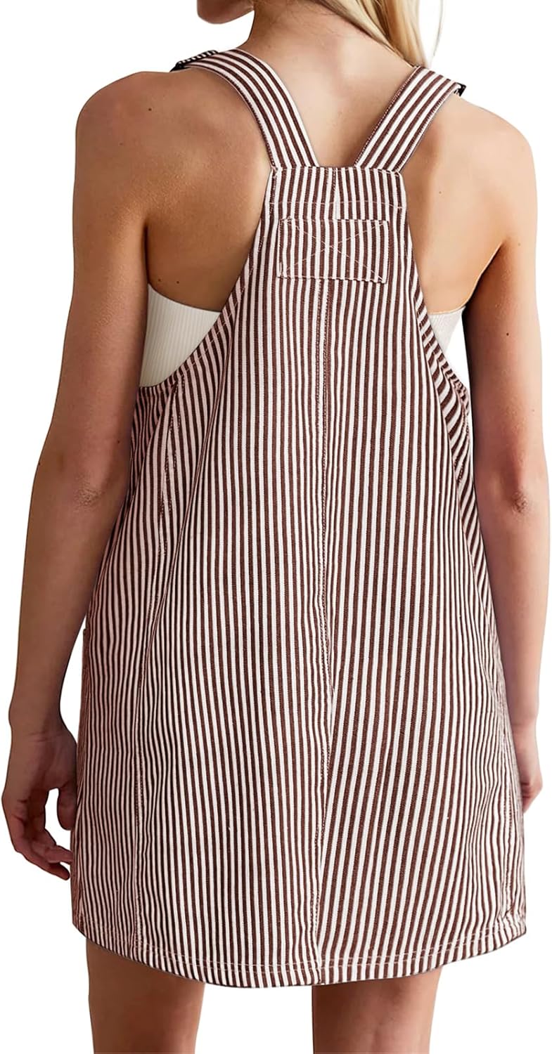 Yousify Womens Casual Denim Dress Summer Striped Overalls Romper Adjustable Straps Sleeveless Jean Dresses with Pockets - Image 2