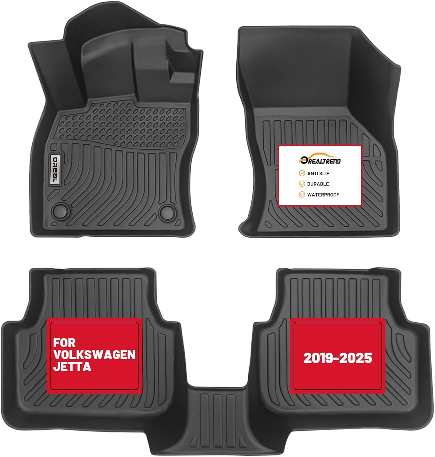 orealtrend Car Floor Mats Replacement for Volkswagen VW Jetta 2019-2025 Heavy Duty All Weather Guard Black Front & Rear Carpet-Custom Fit-Tough Odorless Liners Full Set Auto Interior Accessories