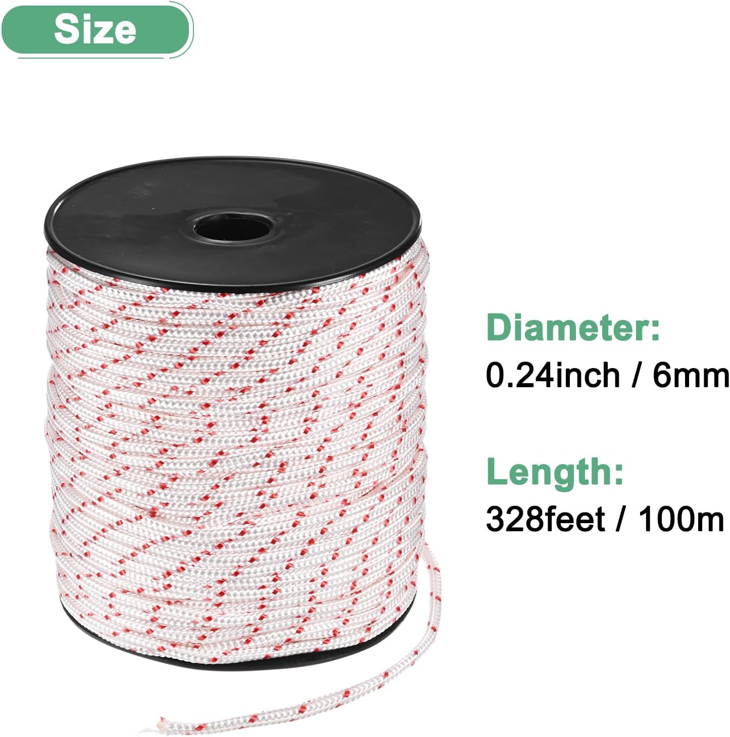 M METERXITY Recoil Starter Rope Pull Cord 6mm 100m Pull Starter Rope Nylon Pull Cord Pull Starter Rope for Mower/Chainsaw/Trimmer/Brush Cutter [White Red]