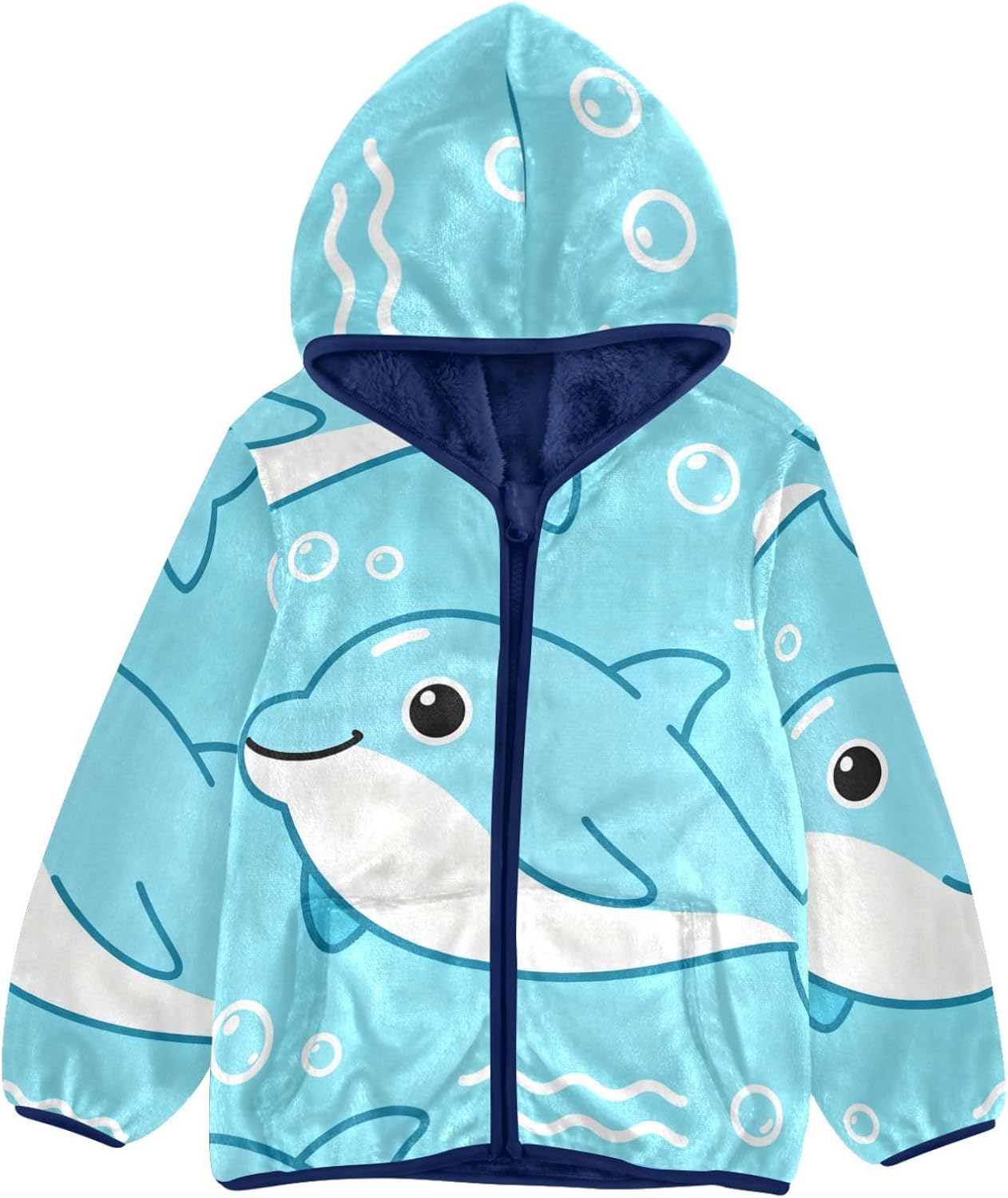 Cute Blue Dolphin Toddler Fleece Zip Up Lightweight Zip Up Navy Blue Baby Boy Clothes