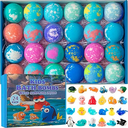 Set de regalo de bomba de baño con animales marinos en el interior, paquete de 24 bombas de baño orgánicas para niños, bolas gaseosas hechas a mano