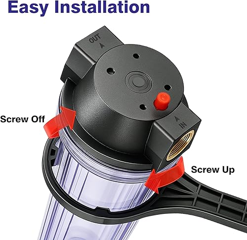 Miniatura 5 de Geekpure Carcasa de filtro transparente de 10 pulgadas para toda la casa, puerto de latón NPT de 34 pulgadas, apto para filtros de 2.5 x 10 pulgadas