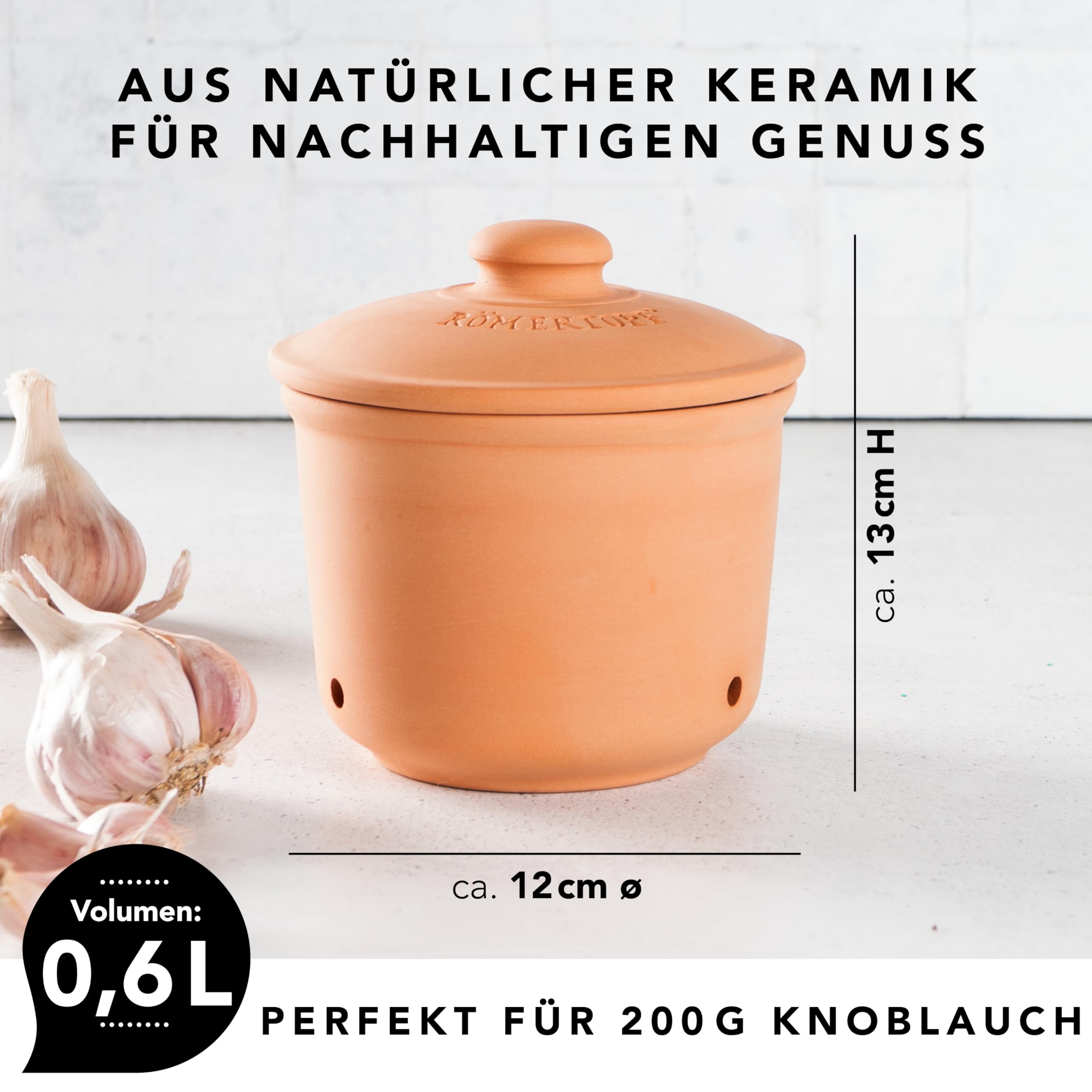 Römertopf garnek do czosnku z naturalnej ceramiki Ø 12,5 cm terakota