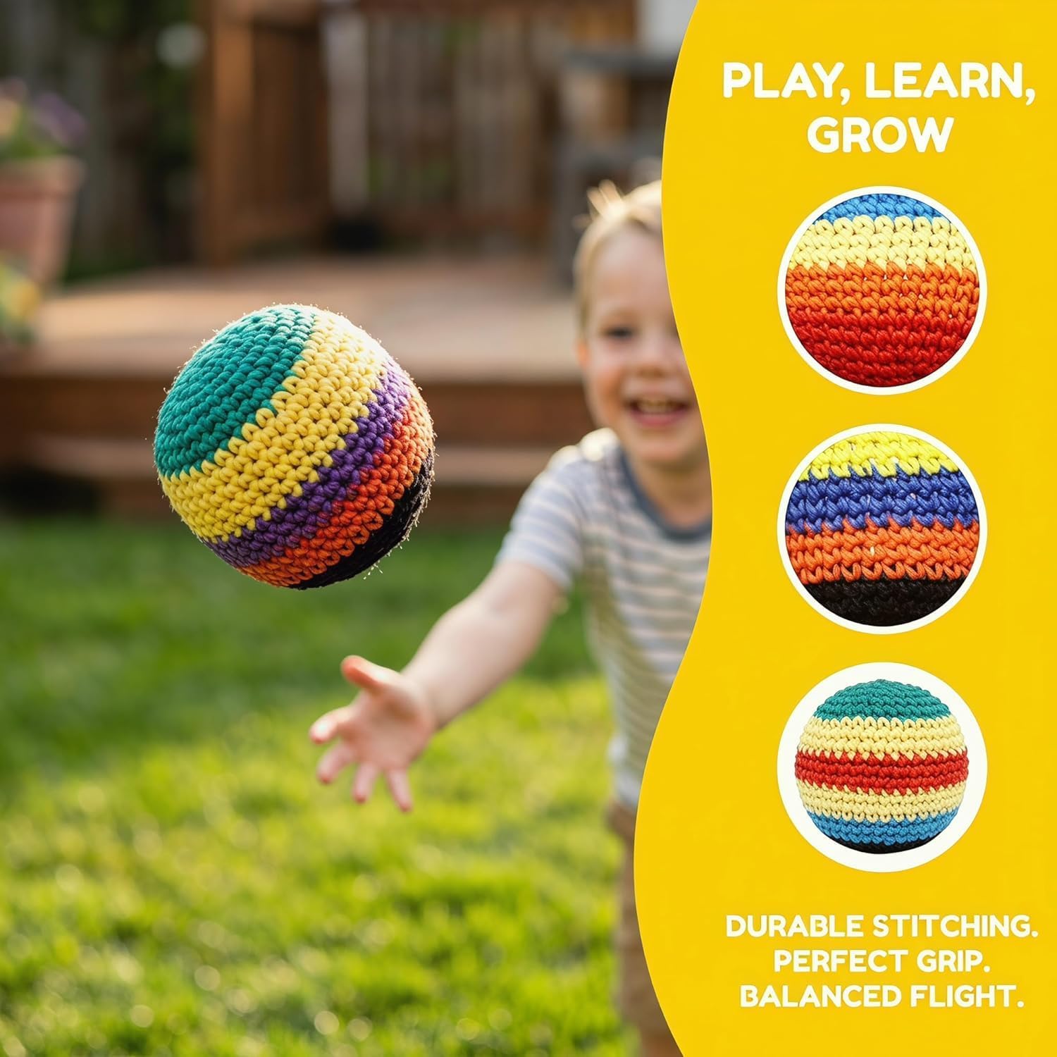 Footbag Sack for Adults - Handmade Guatemalan Crochet Footbag - Multi-Color Geometric Pattern Kick Ball for Coordination Training & Stress Relief - Professional Skill-Based Foot Bag