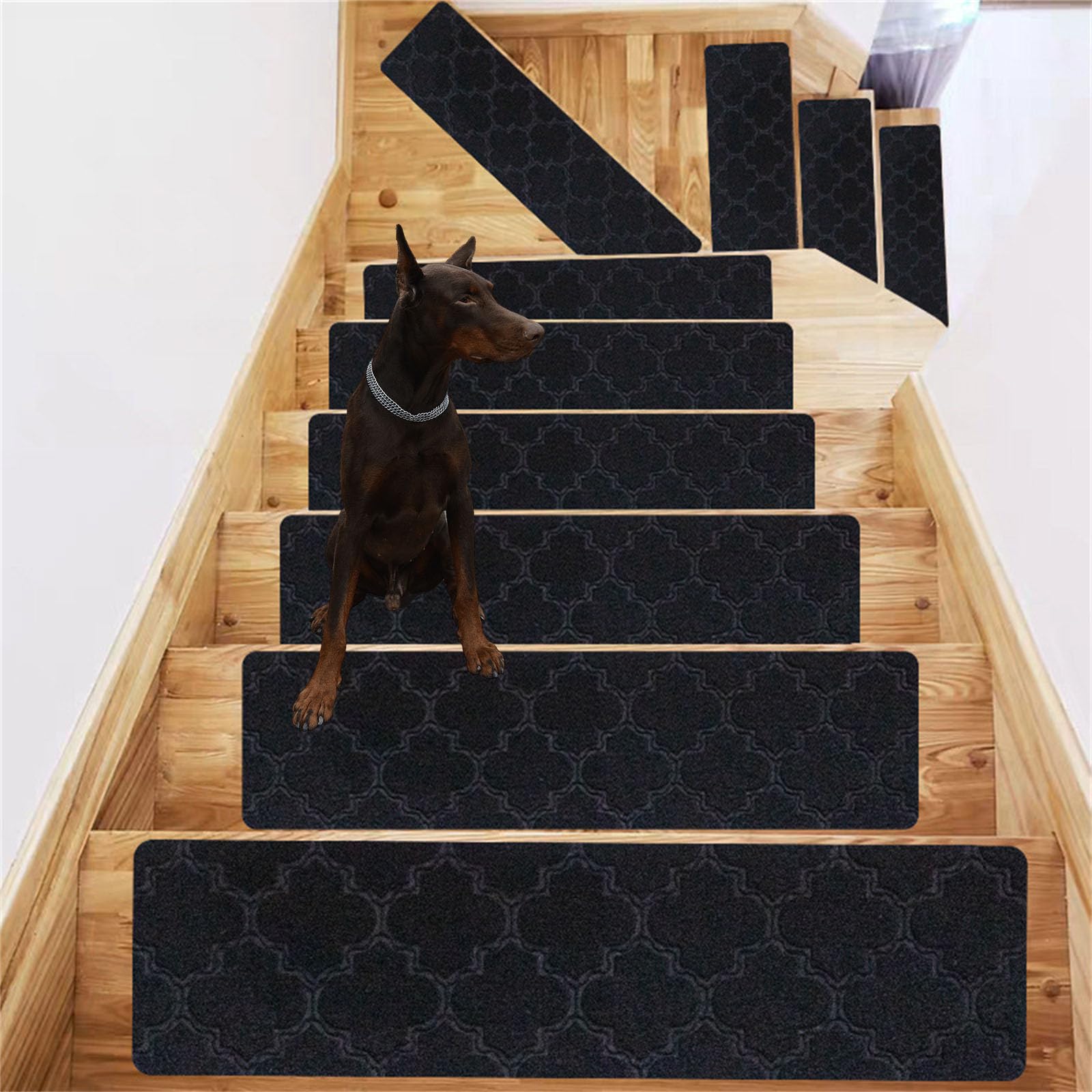 Lot de 10 tapis d'escalier autocollants, amovibles et réutilisables, idéal pour enfants, personnes âgées et animaux domestiques (noir vintage)