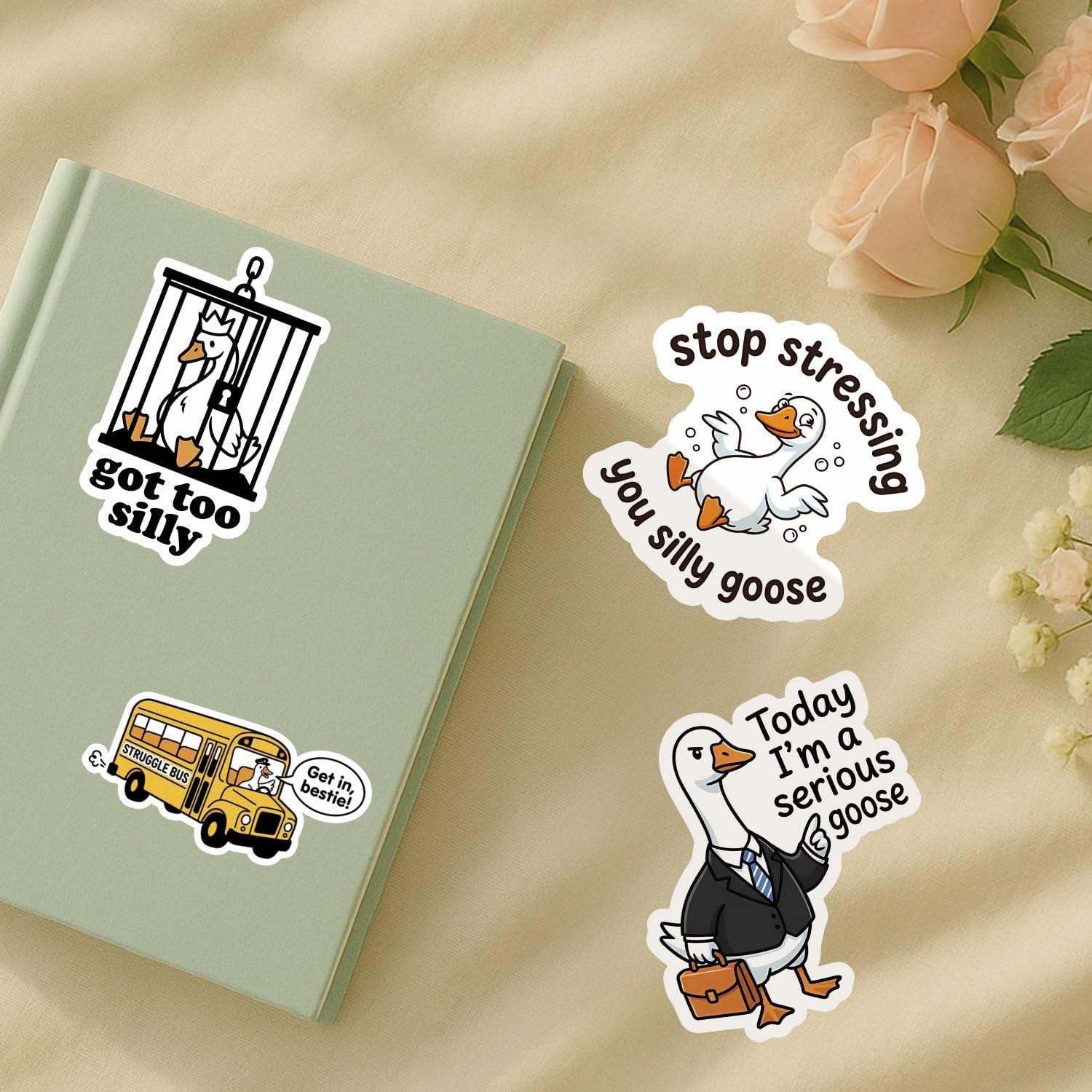 (4Pcs) Funny Goose Sticker – Silly Goose Stickers Waterproof UV DTF Vinyl for Water Bottles, Laptop & Car, Cute Goose Sticker Meme Decals, Goose Stickers, Chaotic Goose Humor Stickers