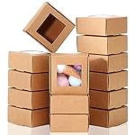 Zonon 30 Pcs Soap Boxes for Homemade Packaging, Mini Kraft Treat Boxes with Window for Bakery Candy Soap Making Gift Packaging(2.56 x 2.56 x 1.18 Inch,Brown)