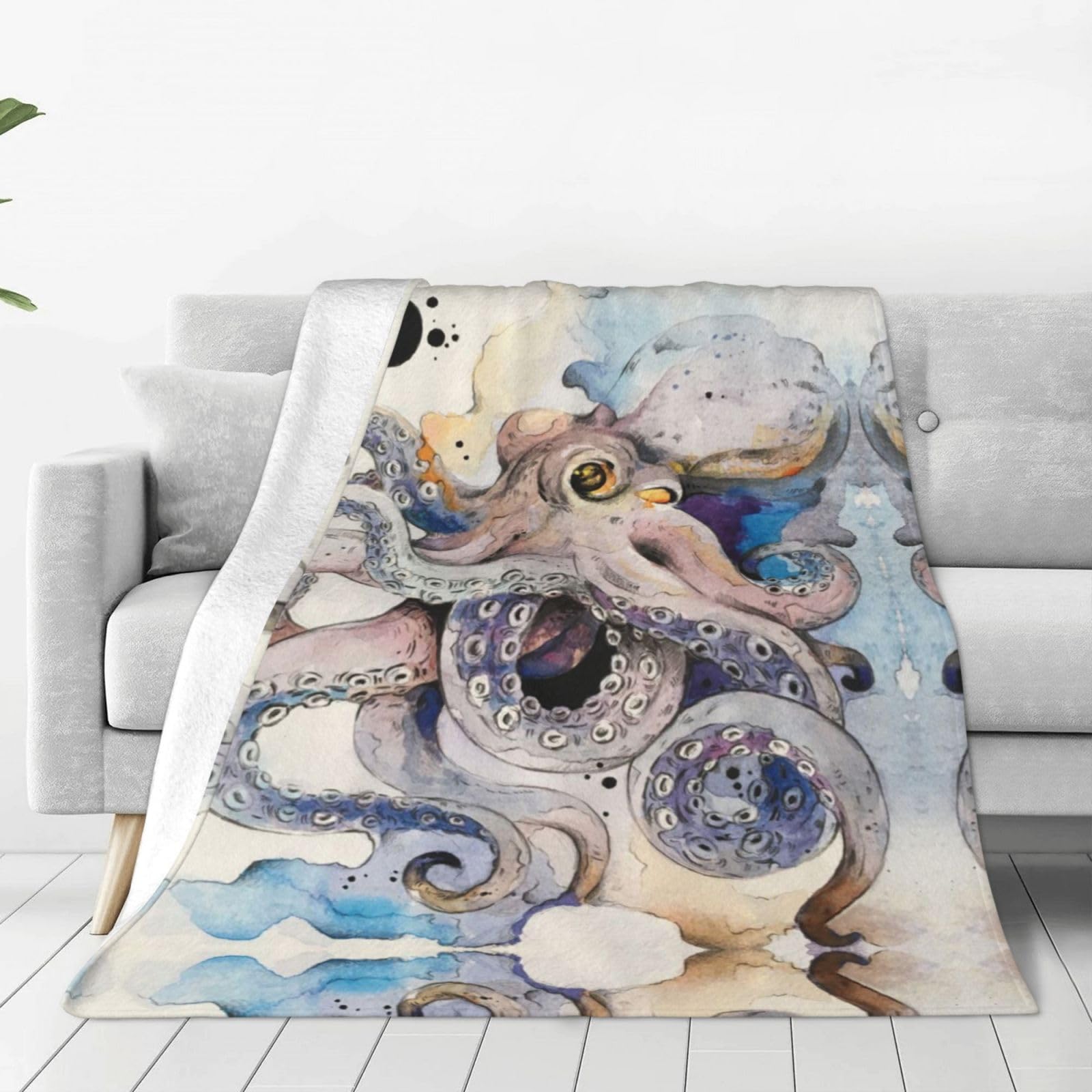 Couverture polaire rétro pieuvre contre le froid nocturne flanelle douce pour lit