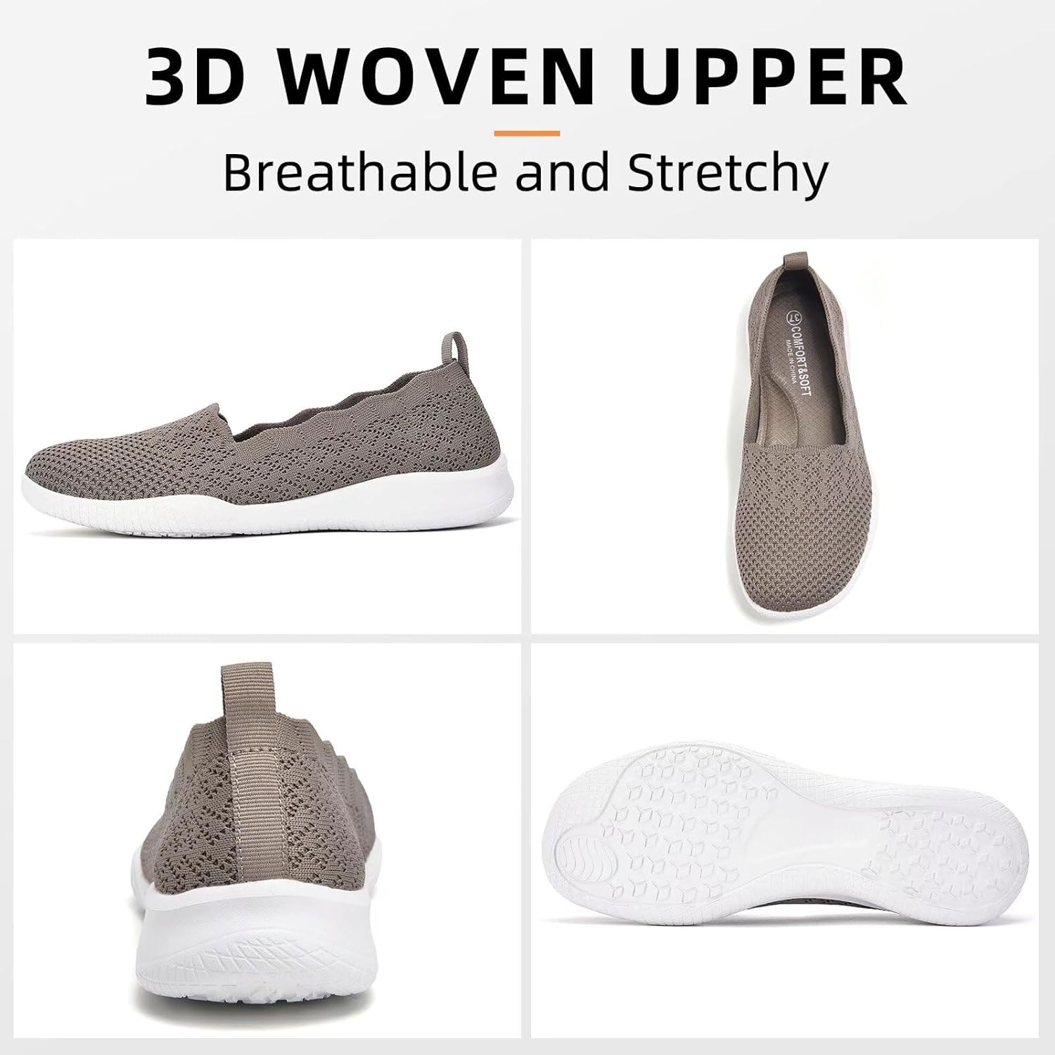 Puxowe Women's Slip-on Loafers and Walking Shoes with Arch Support, Comfortable Mesh Flats, Lightweight Casual Tennis Shoes for Travel Work, Breathable Non-Slip Daily Sneakers