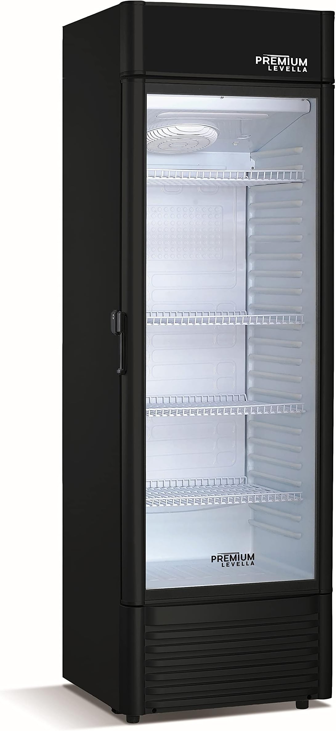 Premium PremiumLevella PRF907DX Glass Door Display Refrigerator 9.0 cu ft Commercial Beverage Cooler Merchandiser With Customizable Lightbox - Black