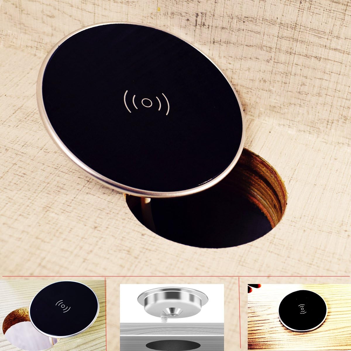 Wireless Charger for iPhone 13/12/XR/iPhone 8 - for Samsung Galaxy Note 10/S10 QI Wireless Charger Grommet Hole in Desk Charging Wireless Qi Charger Installation Desks Conference Tables Counter Tops