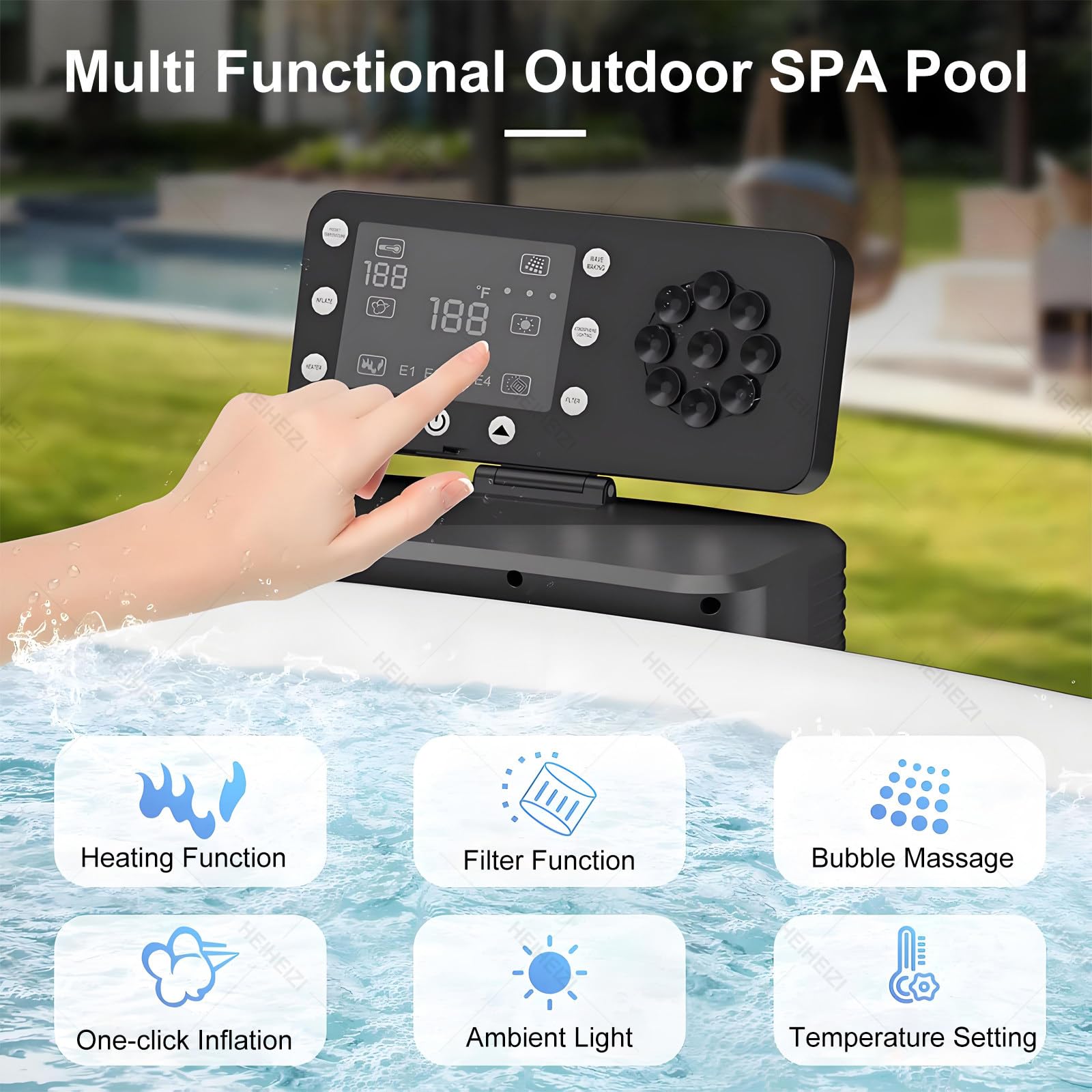 Vasca Idromassaggio Gonfiabile per 4-6 Persone, ø 206 Cm, 2500 W, Piscina Spa Portatile Rotonda per Adulti, A Prova Di Perdite, Con Copertura Isolante, Pompa Di Riscaldamento per Interni Ed Esterni