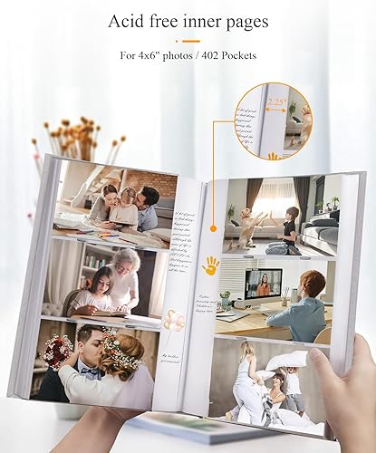 Miniatura 3 de Álbum de fotos de 4 x 6 con capacidad para 402 fotos con bolsillos deslizantes para notas, cubierta de lino, álbumes de fotos con espacio de
