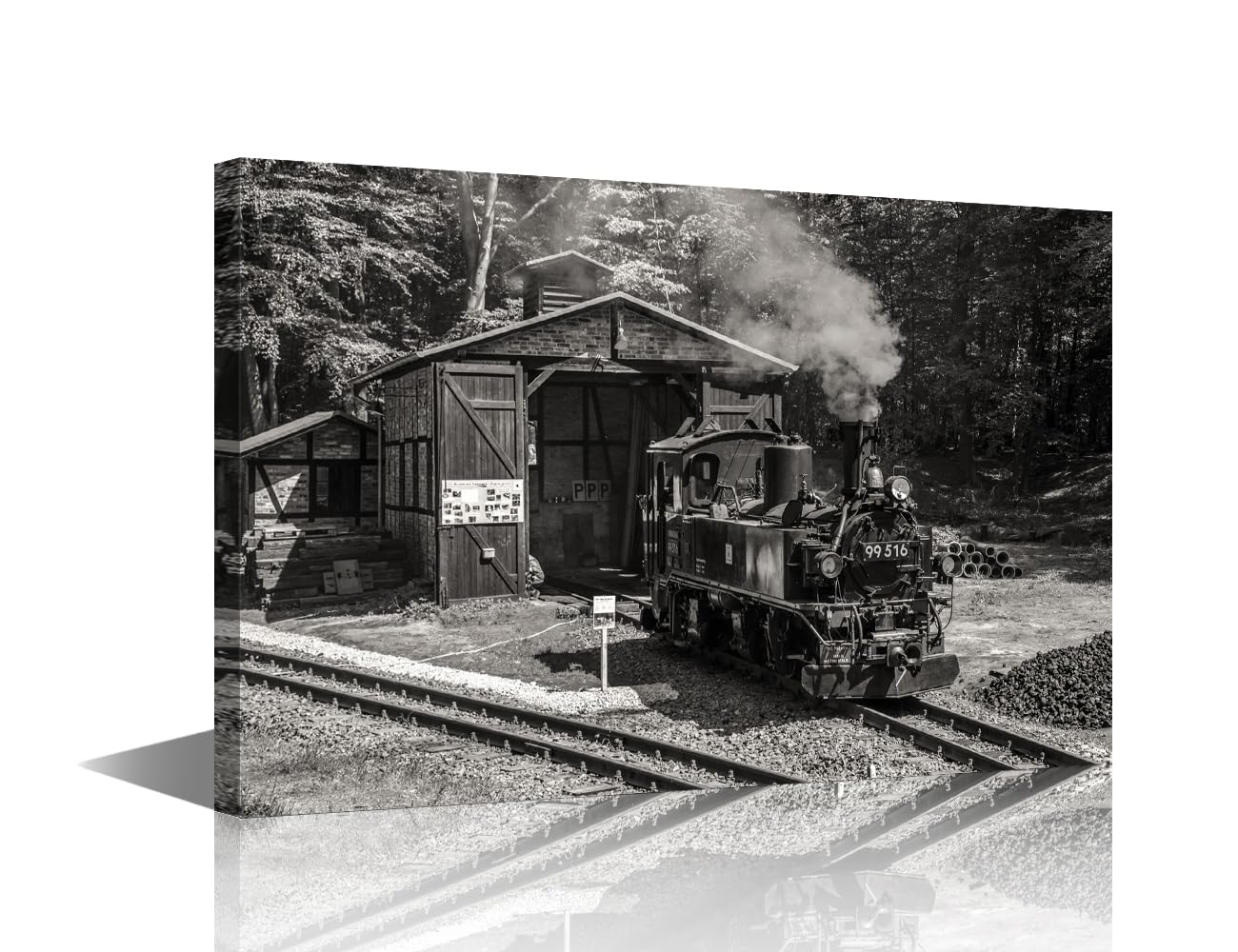 TISHIRON 1 Piece Canvas Wall Art Black and White Paintings for Living Room Vintage Steam Train Artwork Giclee Modern Home Decor Stretched Framed Ready to Hang Posters and Prints Gift(16" Wx24 H)