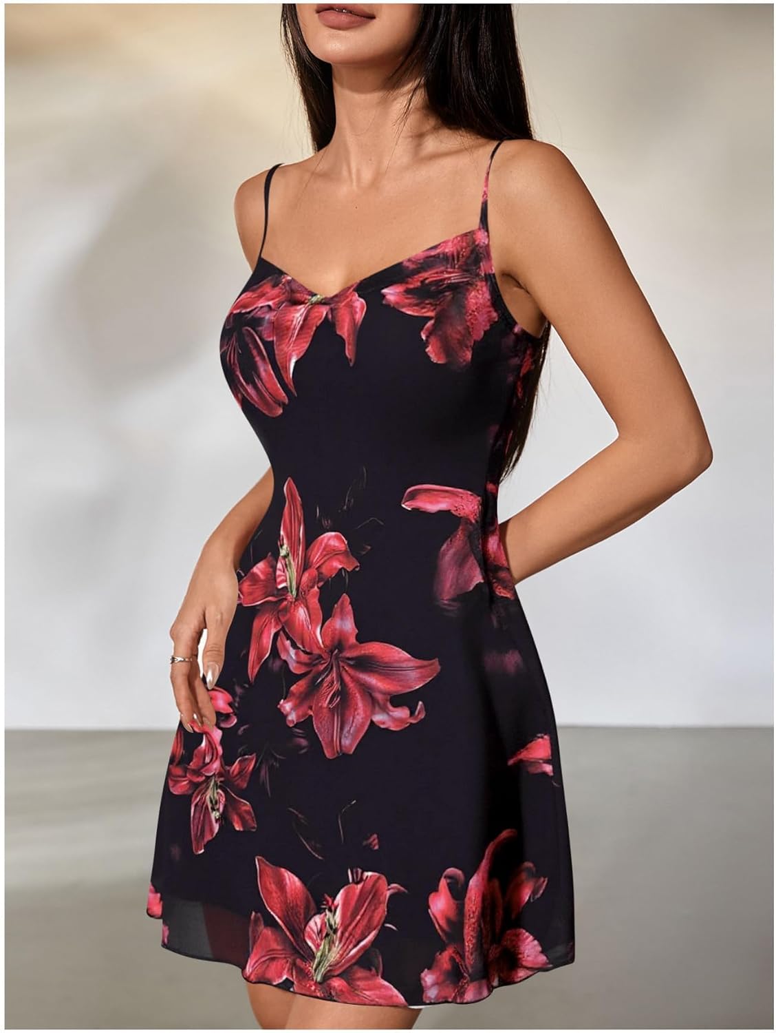 MakeMeChic Women's Floral Print Mini Tank Dress V Neck Beach Summer Dress - Image 4