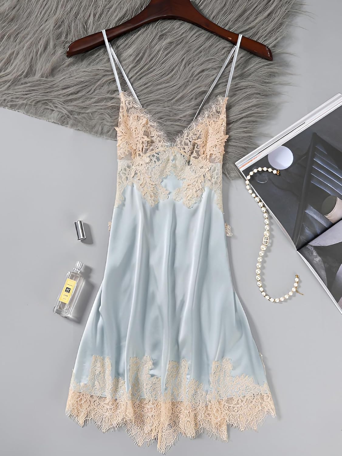 Lilosy Sexy Silk Lace Up Backless Satin Applique Floral Lace Babydoll Lingerie Dress with Tong 2 Piece - Image 6